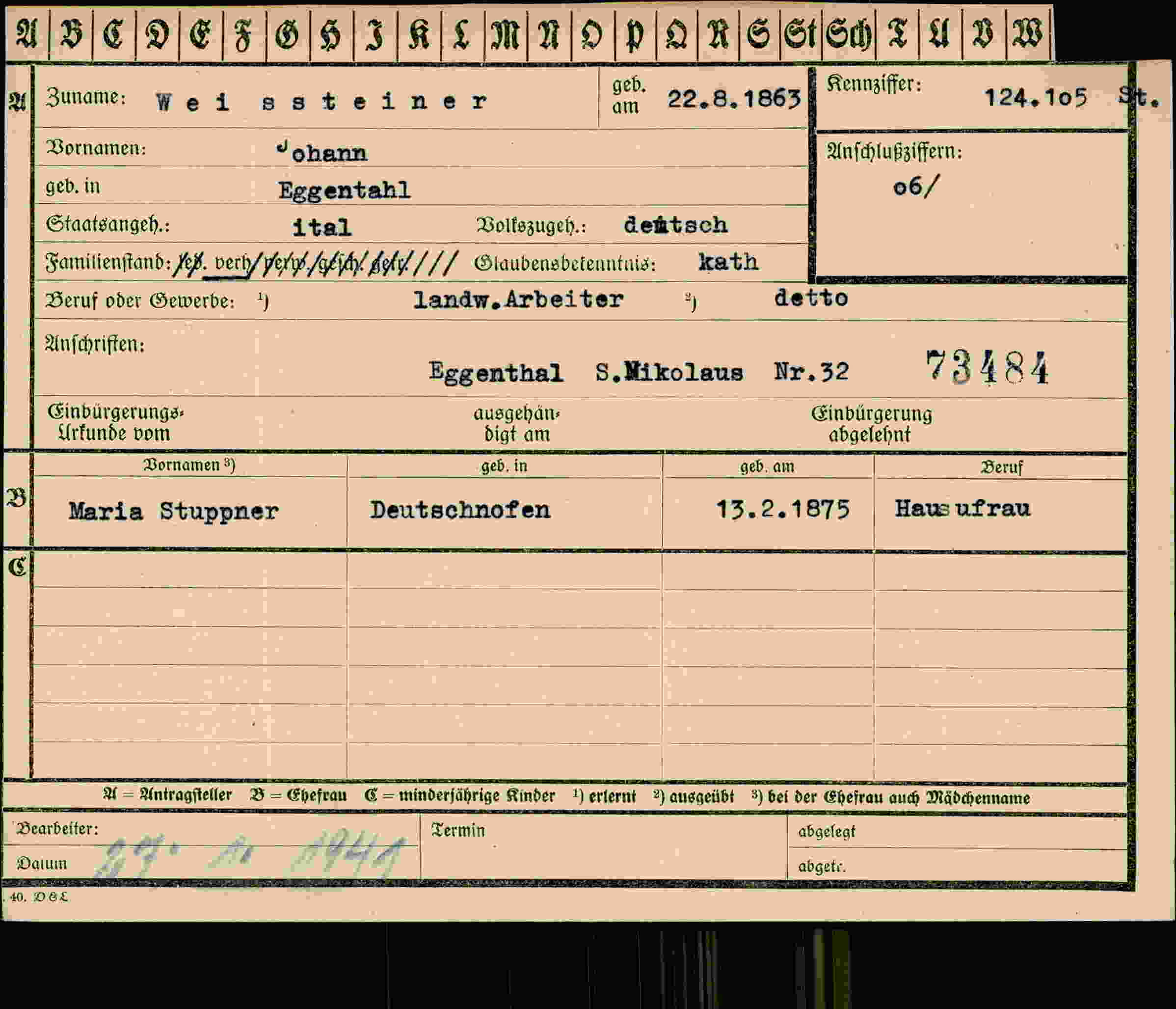 Dokument für Johann Weissteiner