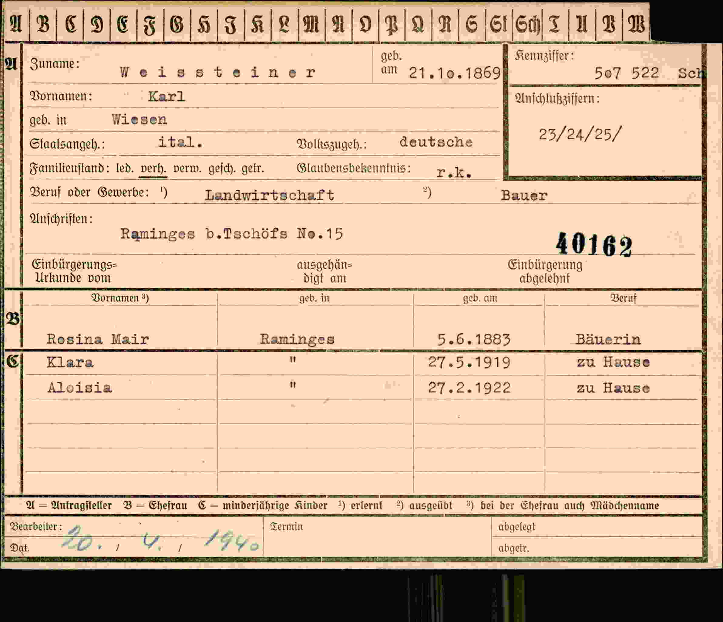 Vorderseite des Dokuments