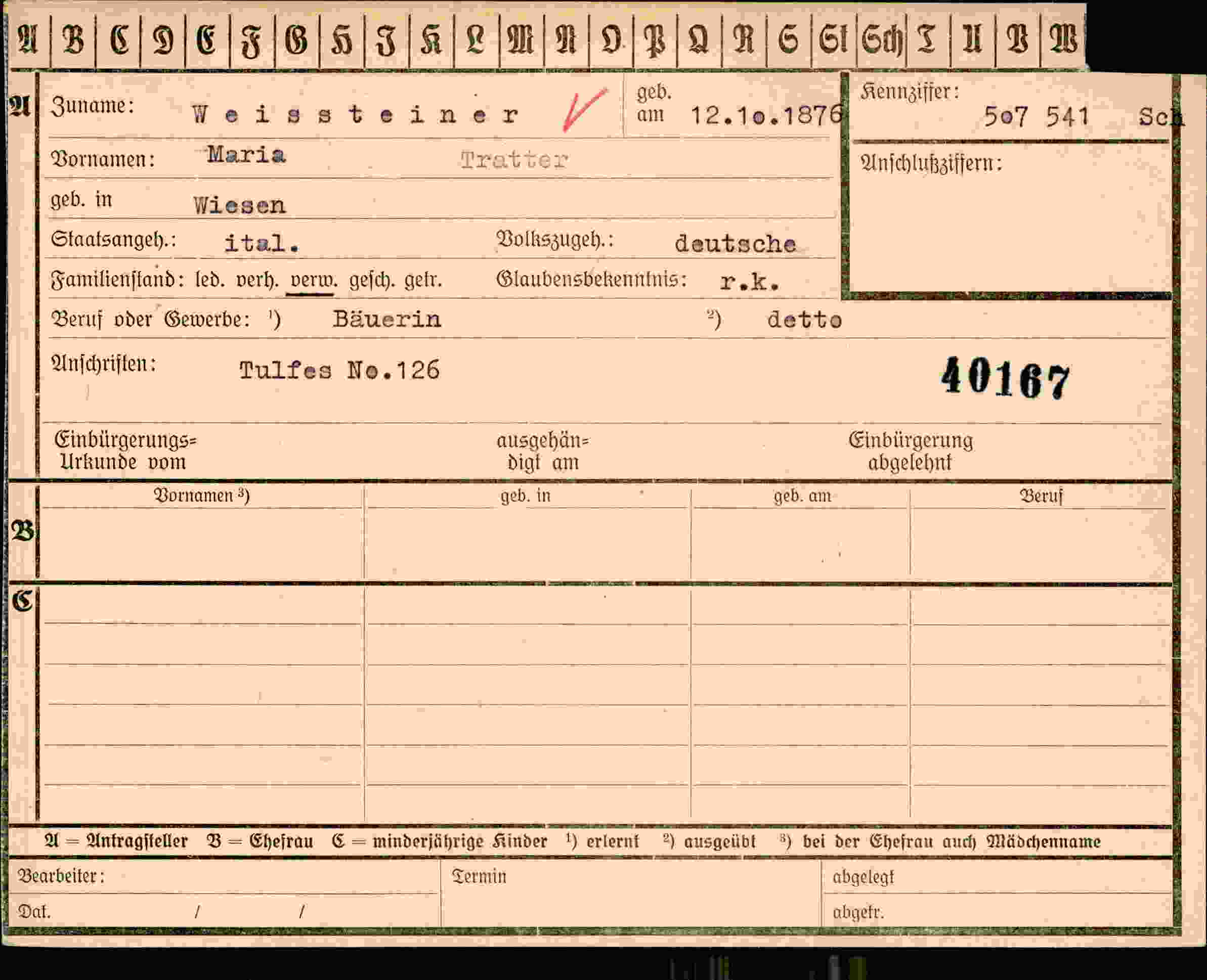 Dokument für Maria Weissteiner
