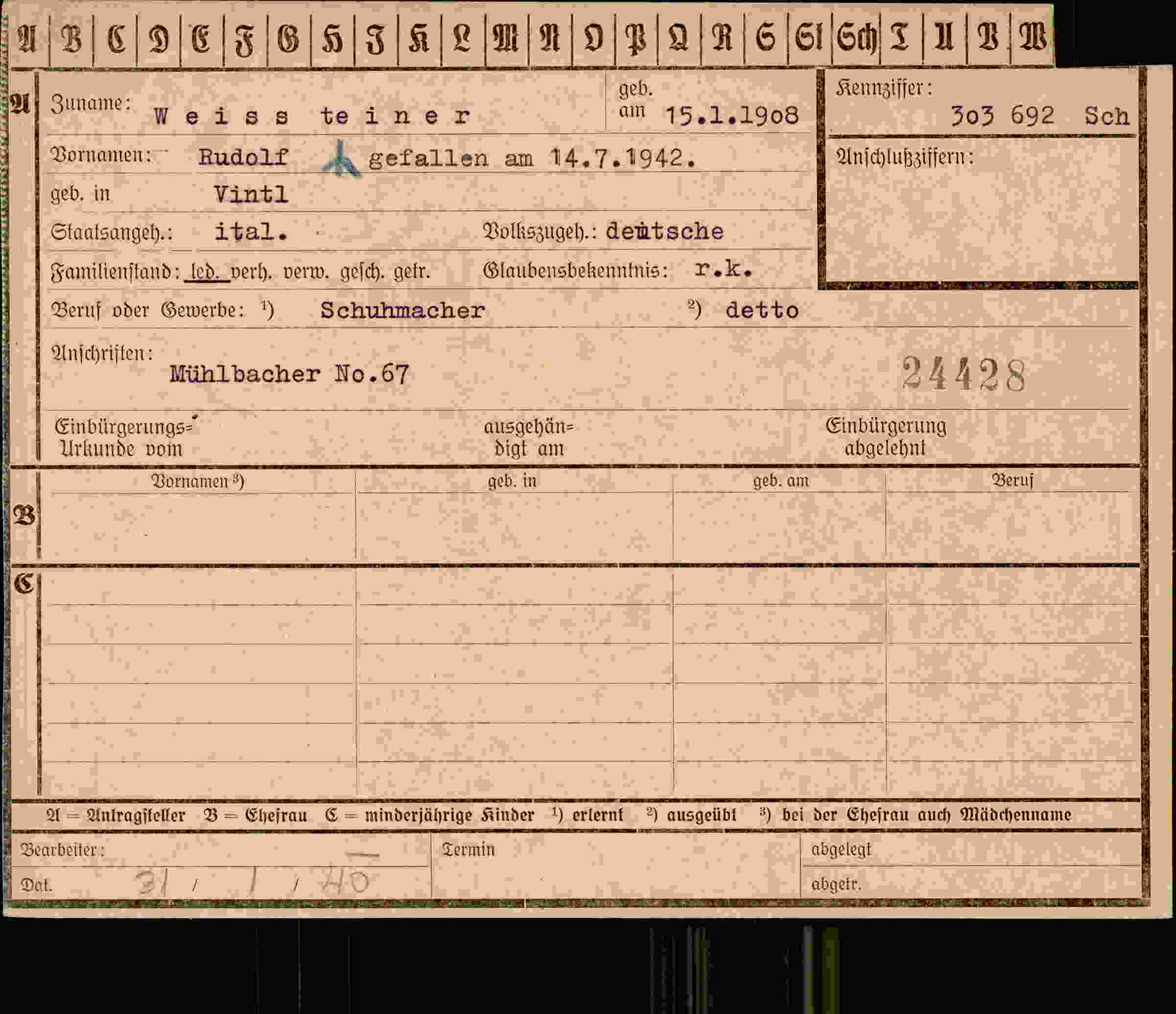 Dokument für Rudolf Weiss
