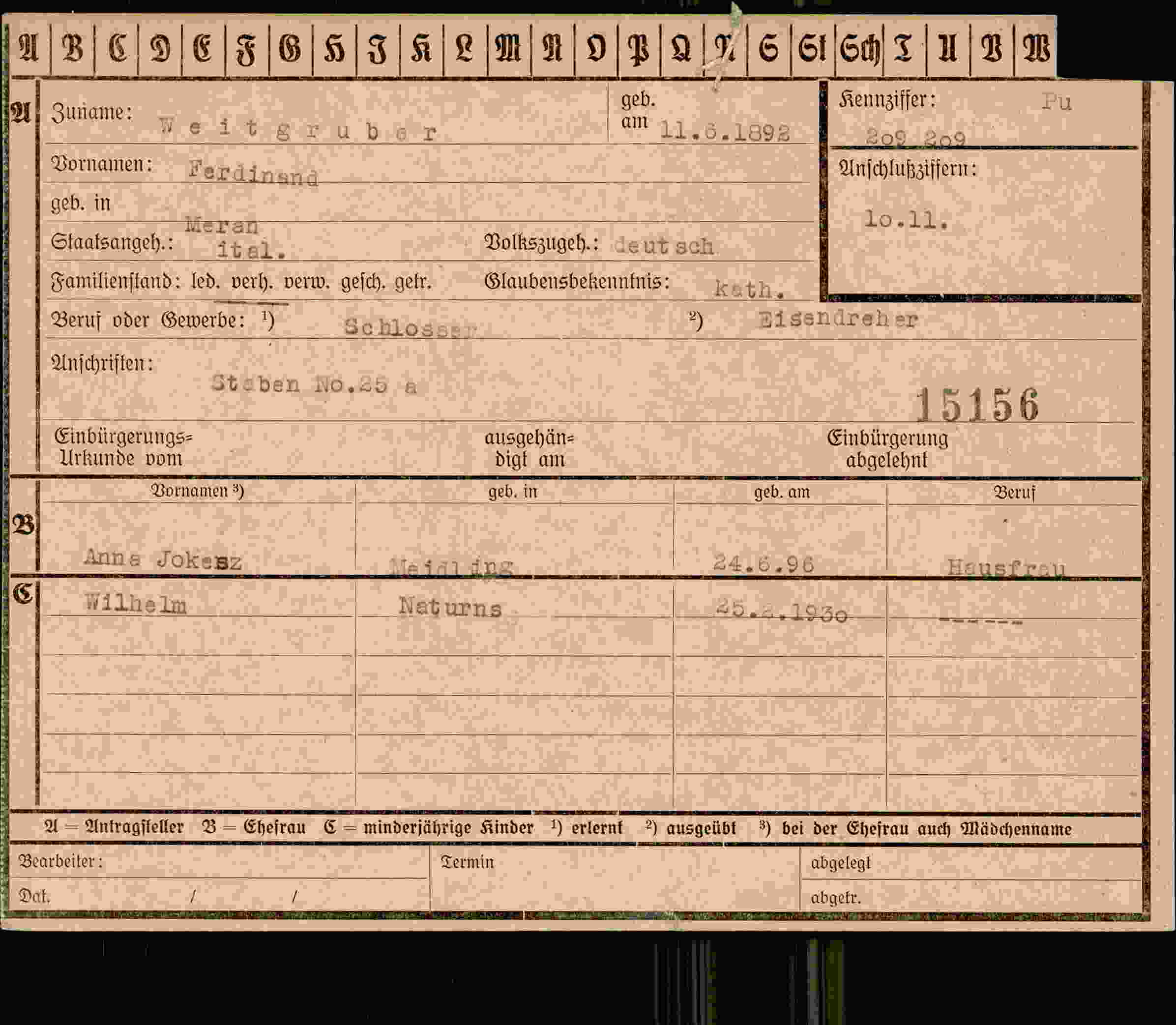 Dokument für Ferdinand Weitgruber