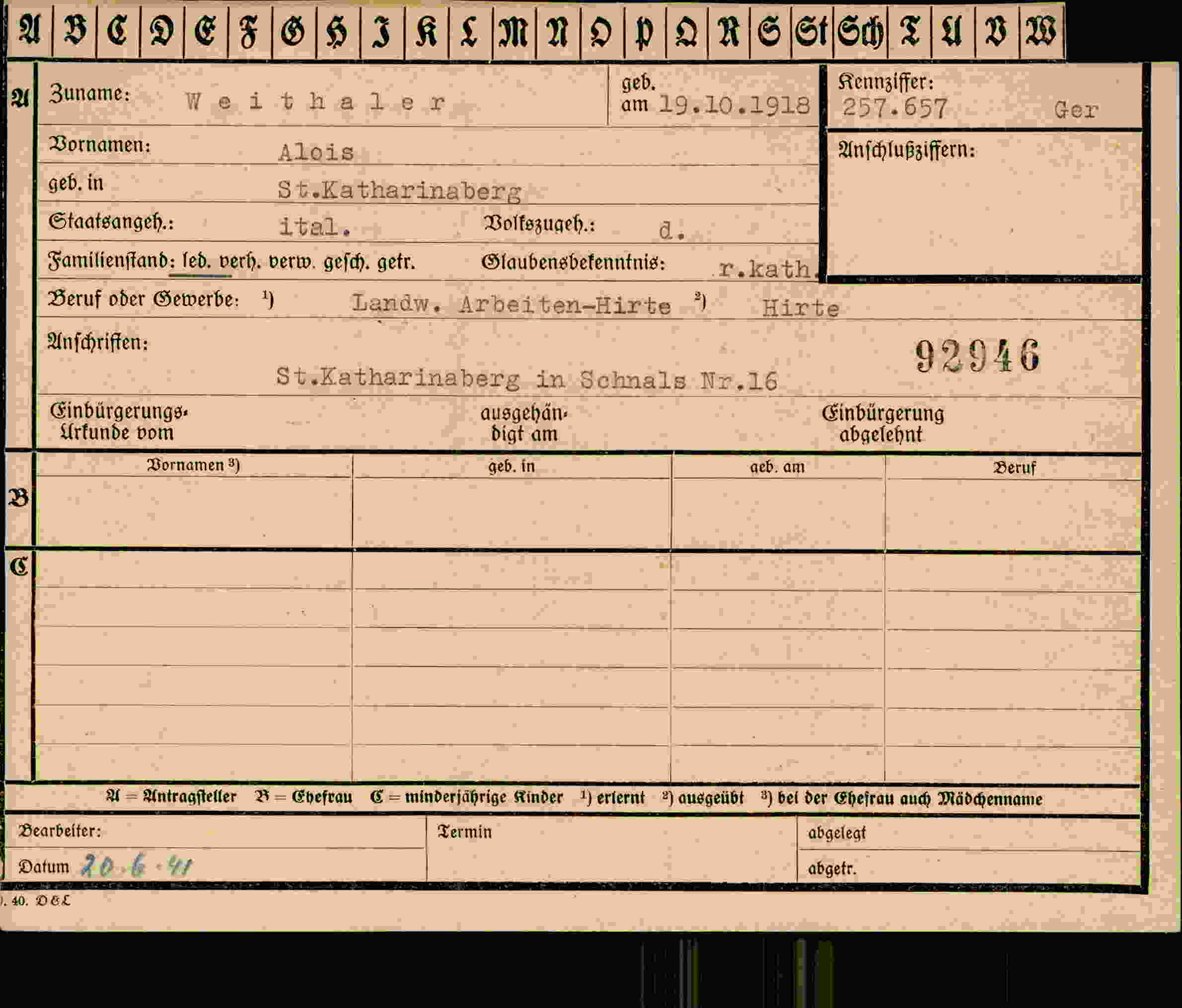 Vorderseite des Dokuments