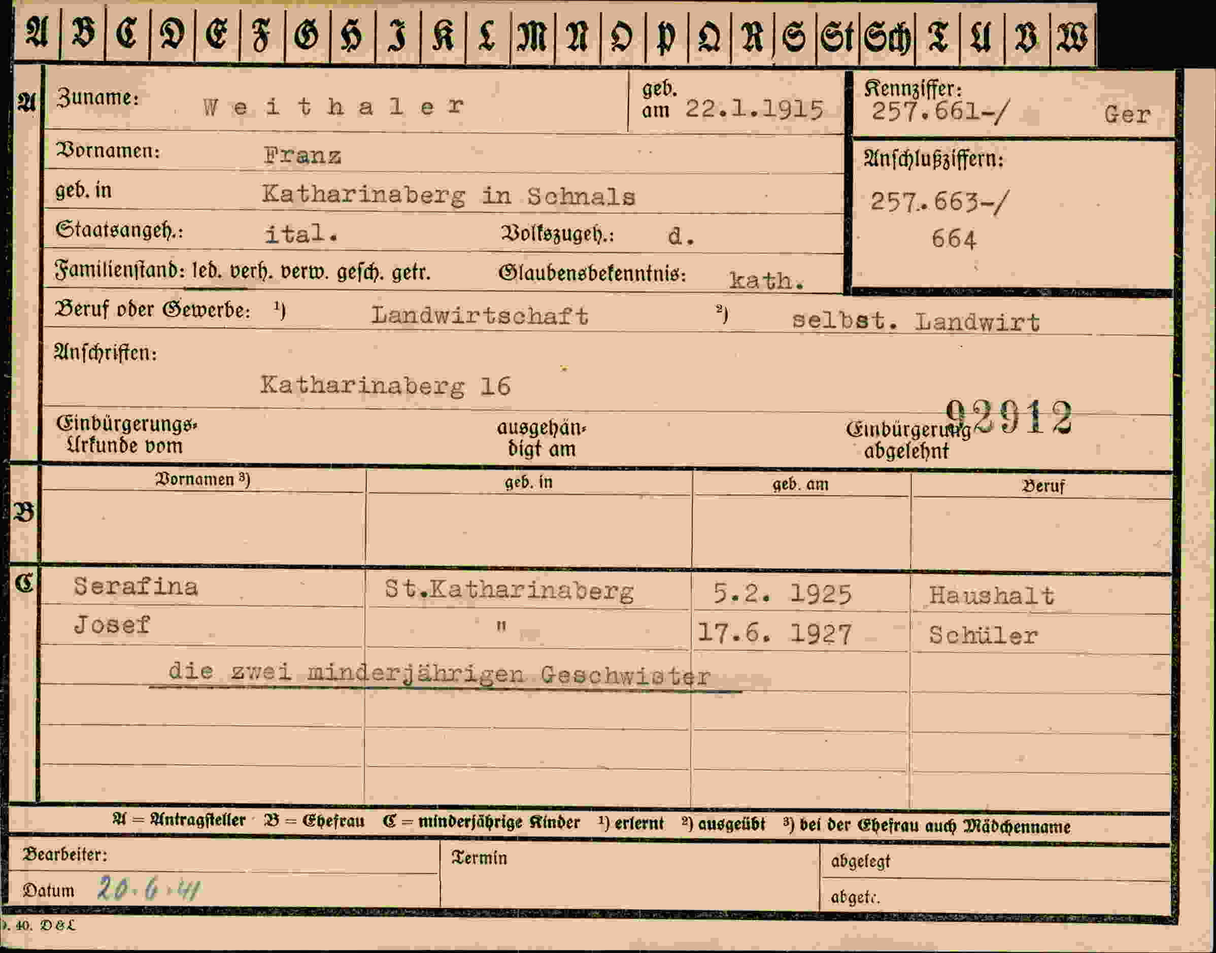 Vorderseite des Dokuments