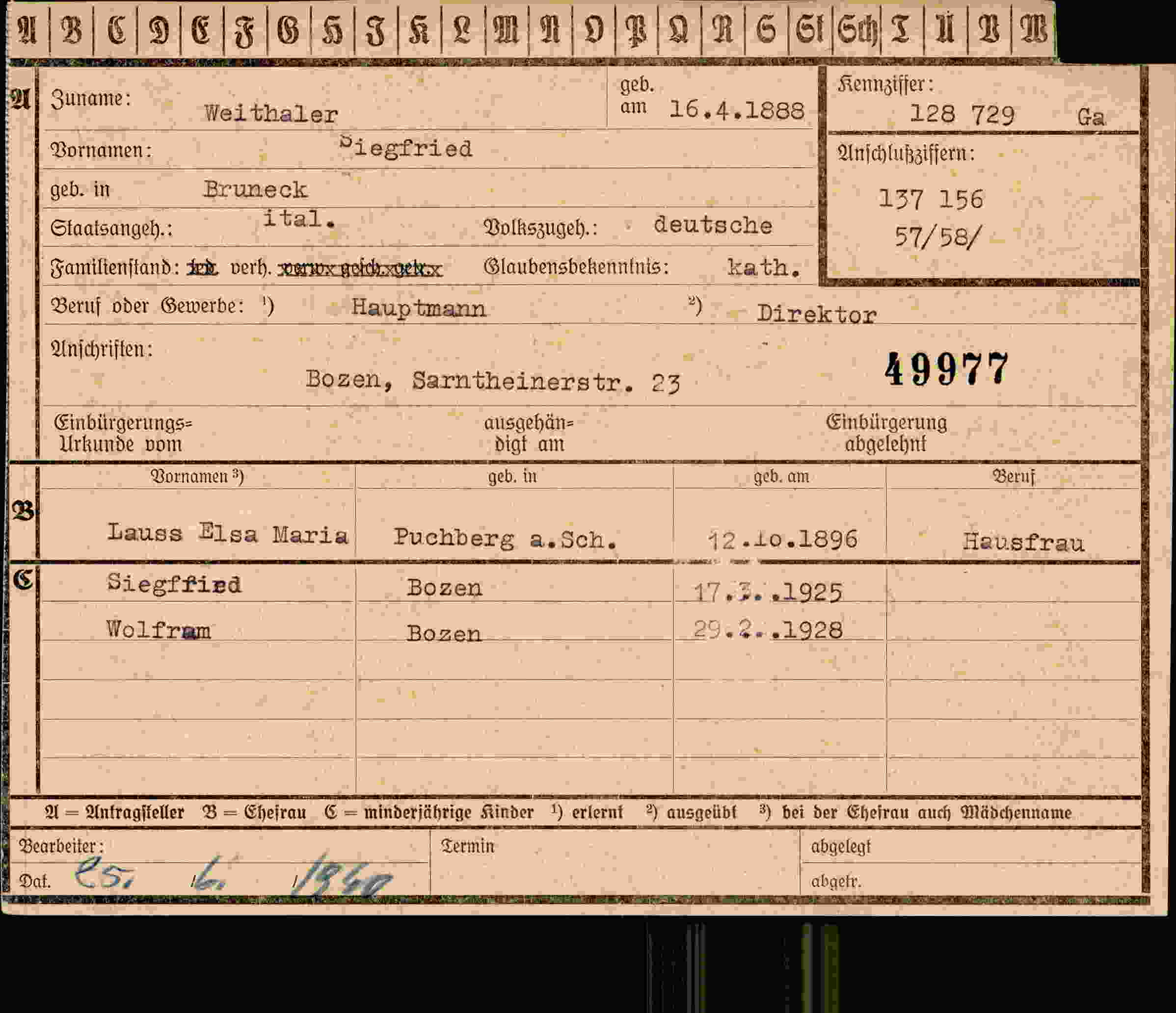 Dokument für Piegfried Weithaler