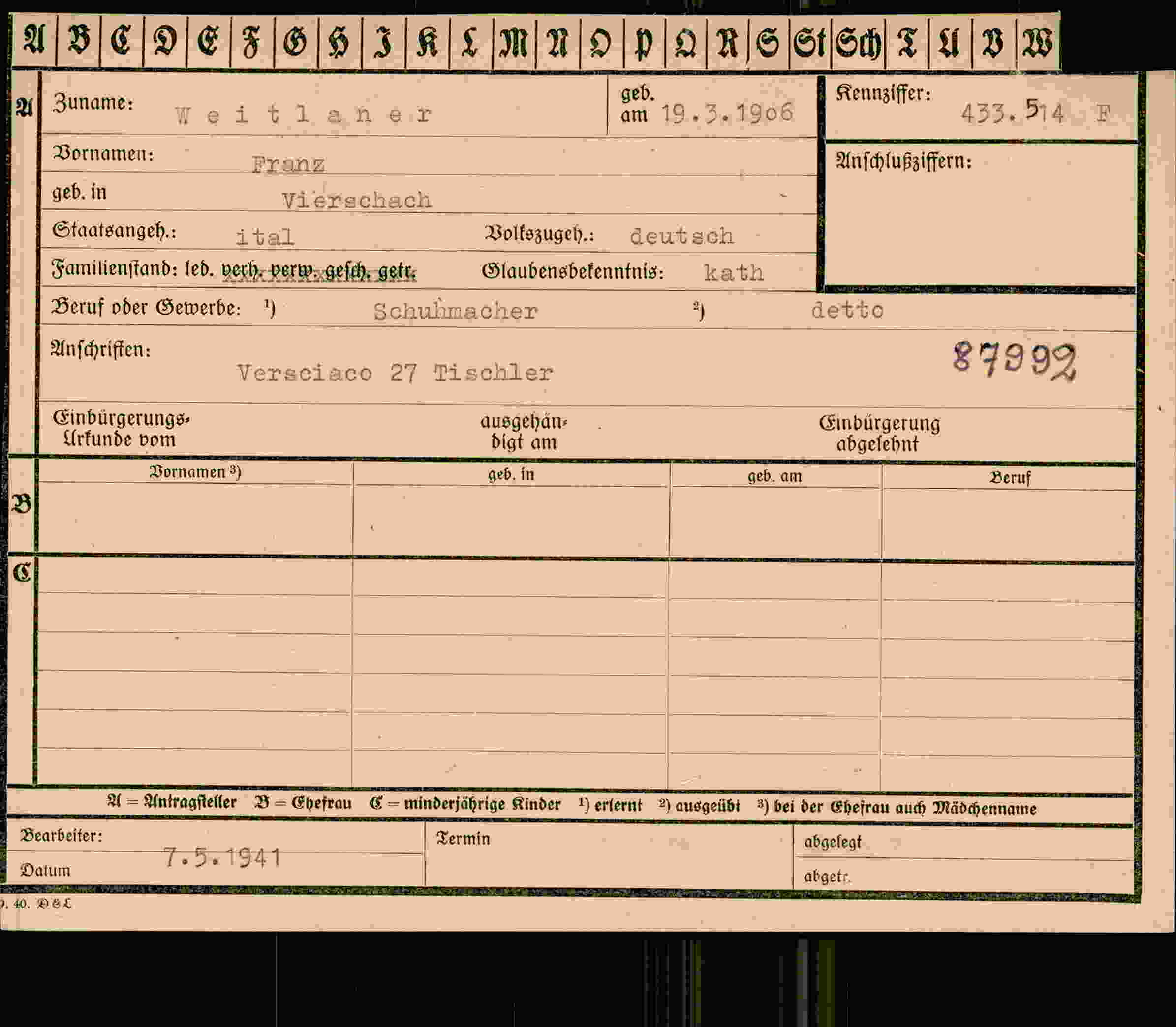 Vorderseite des Dokuments