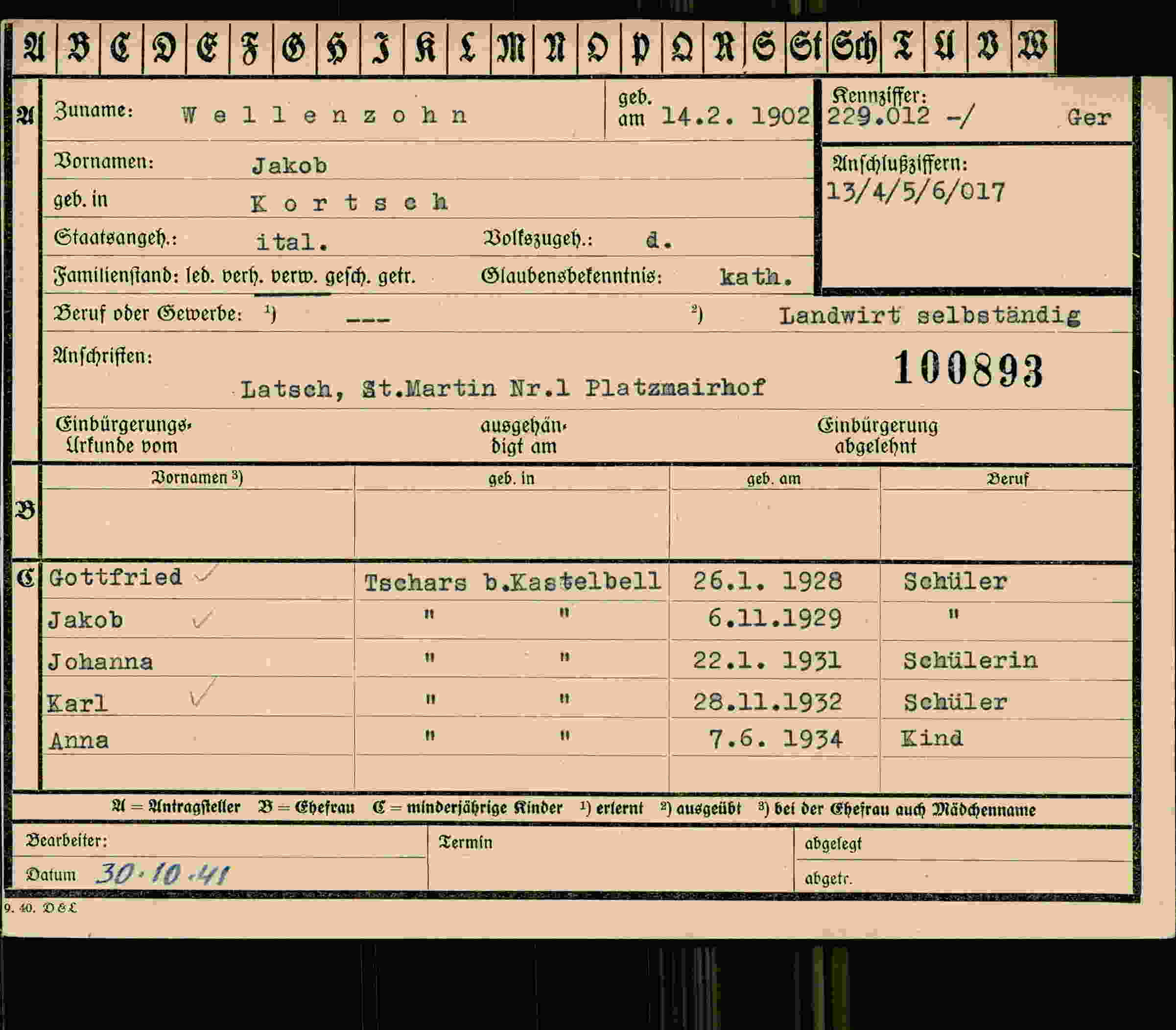 Vorderseite des Dokuments