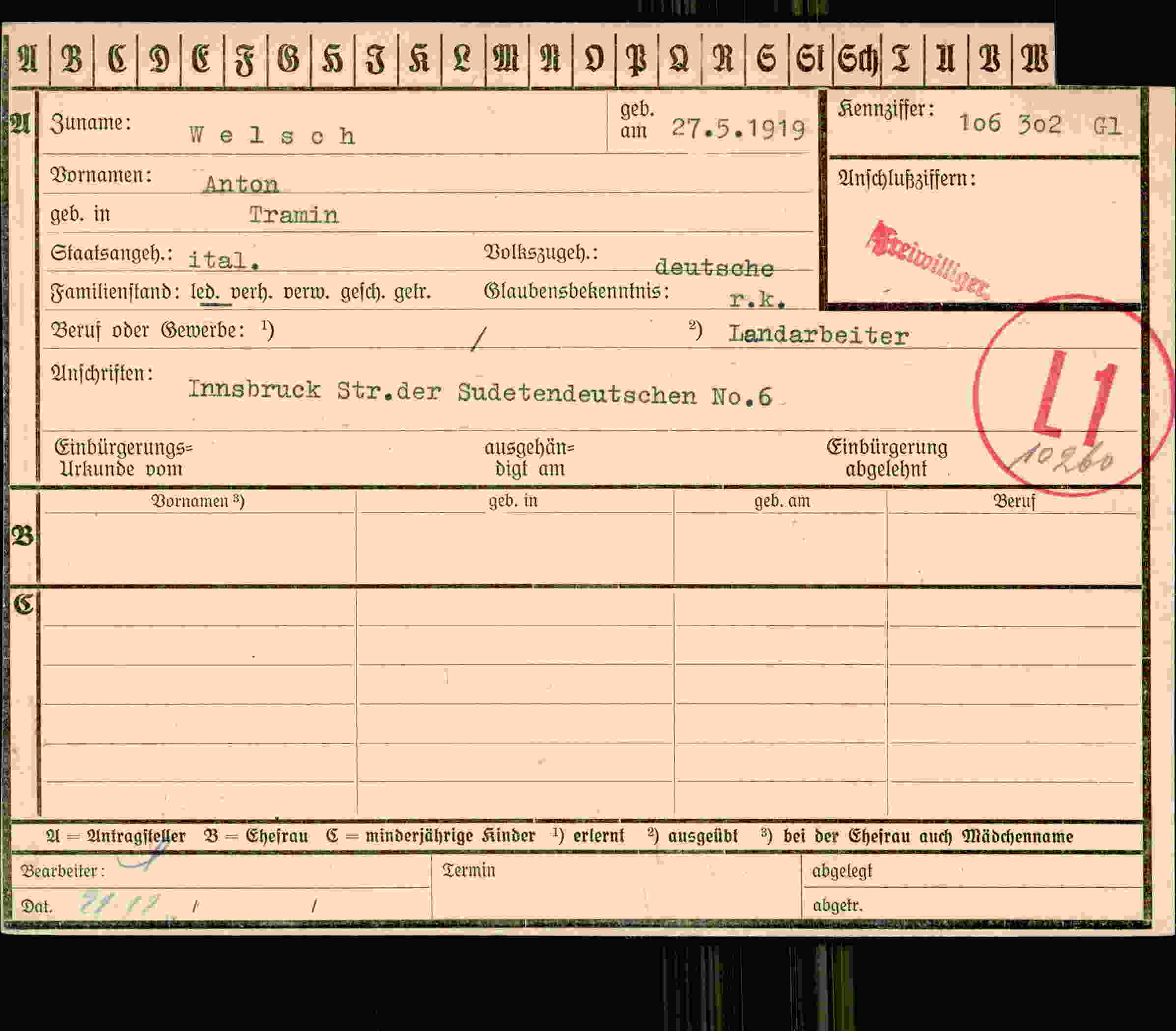 Vorderseite des Dokuments