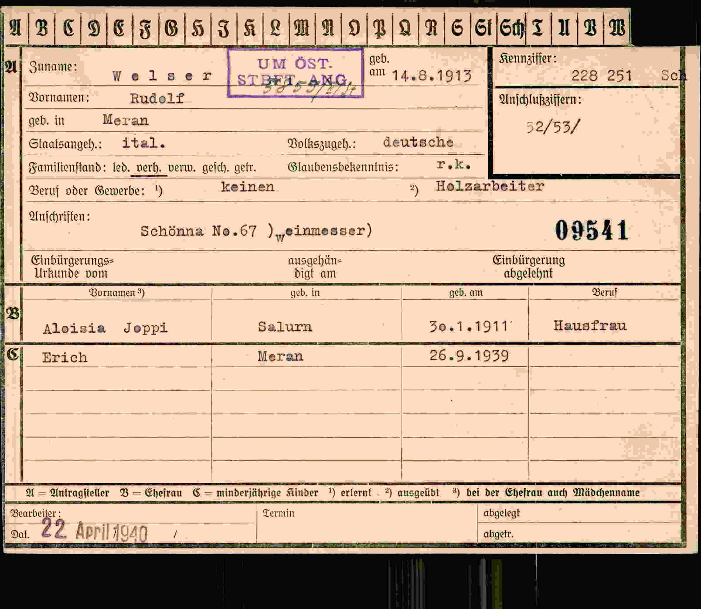 Vorderseite des Dokuments