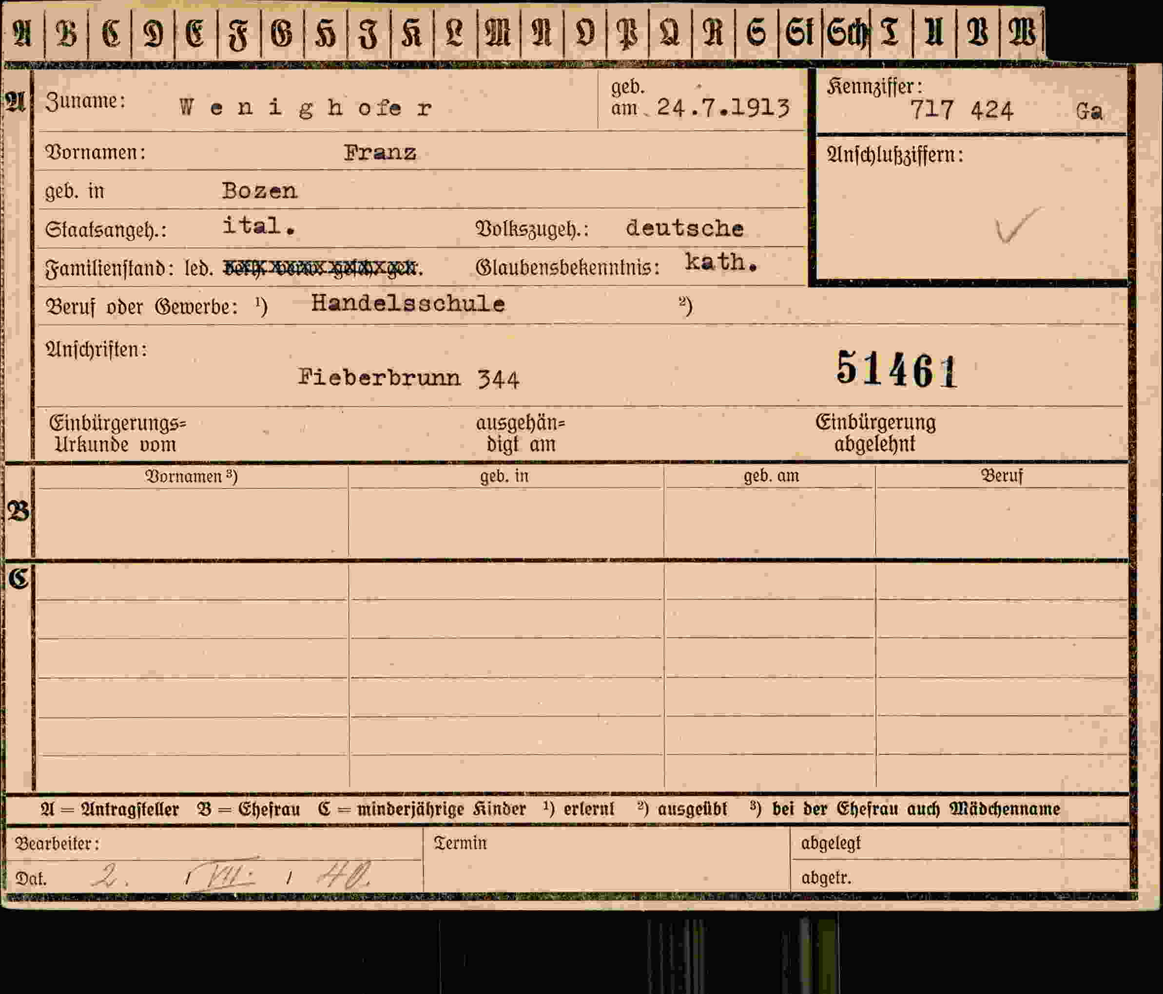 Dokument für Franz Wenighofer
