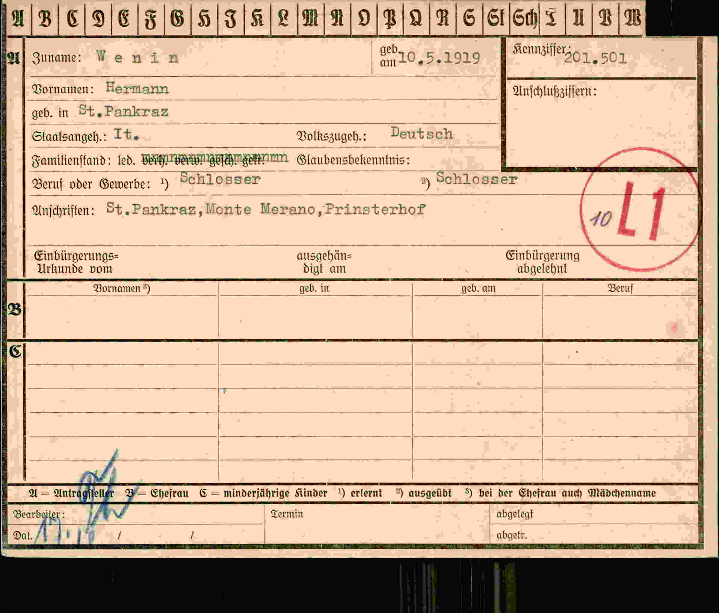 Dokument für Hermann Wenin