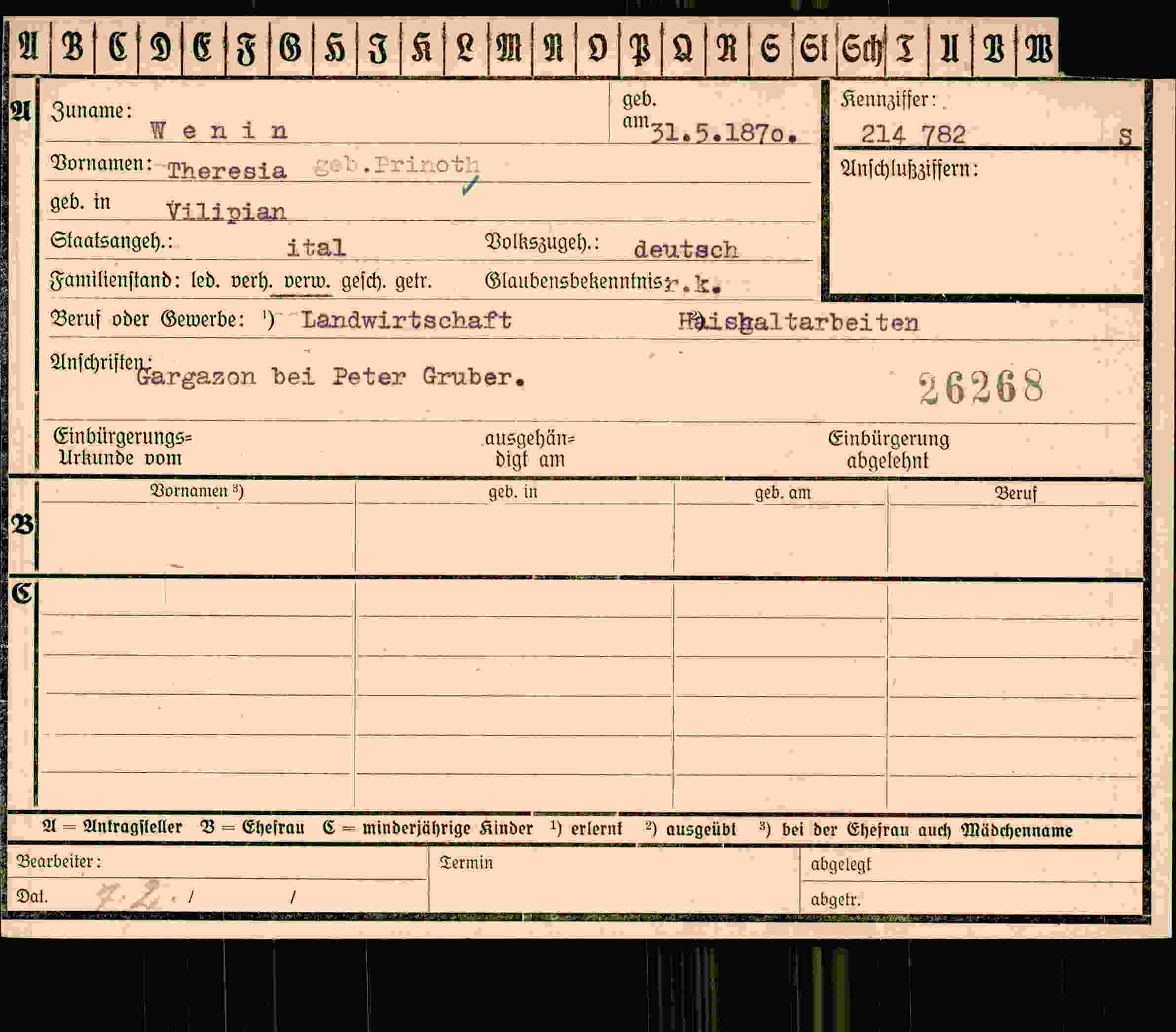 Dokument für Theresia Wenin