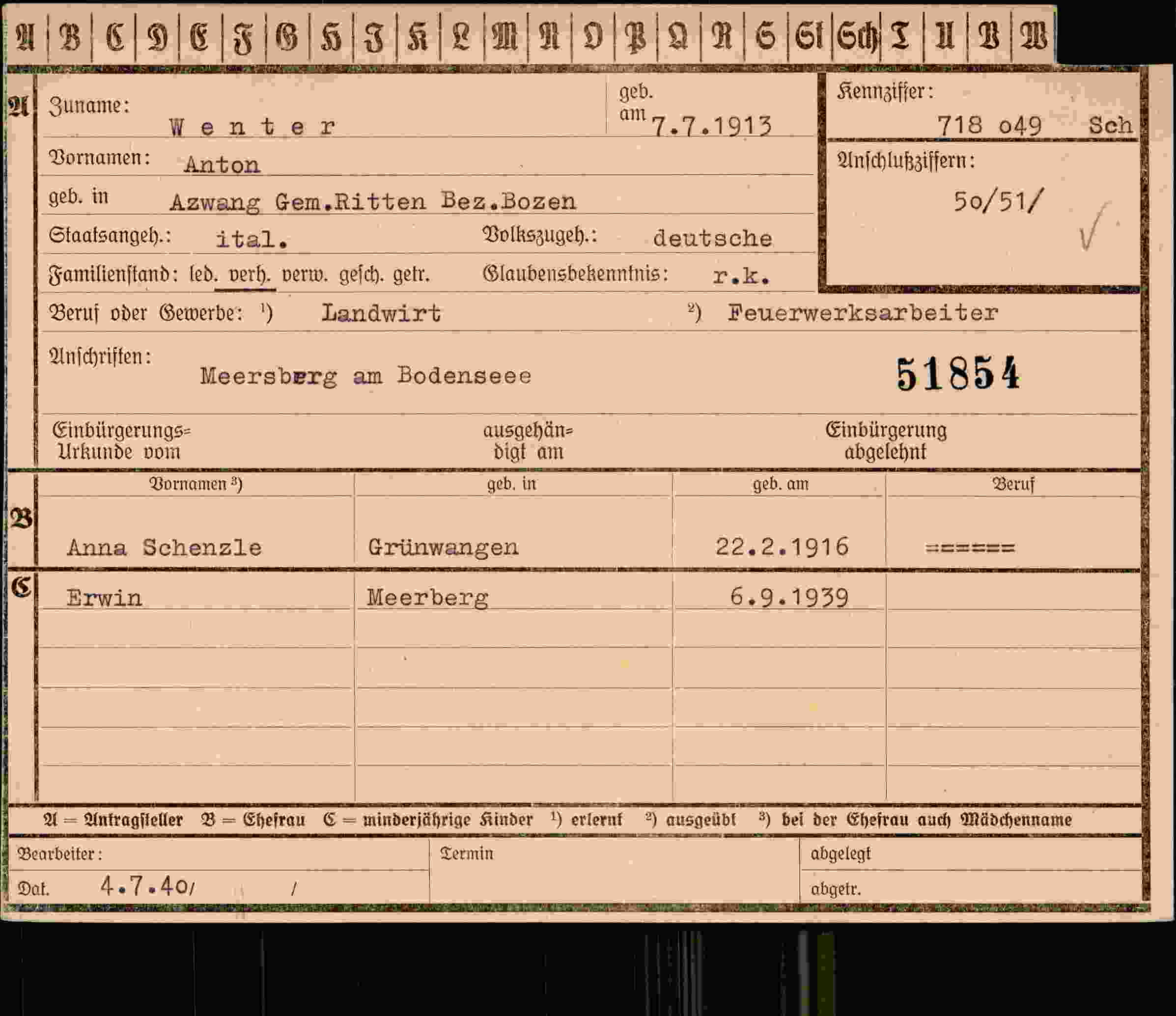 Dokument für Anton Wenter