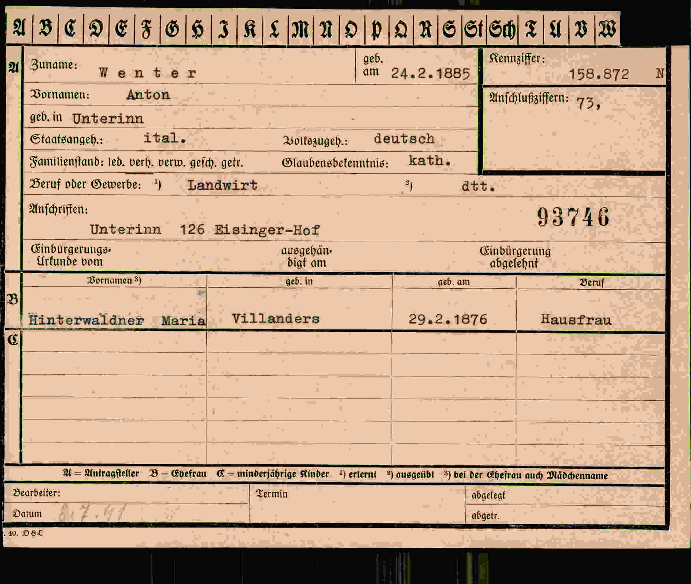 Dokument für Anton Wenter
