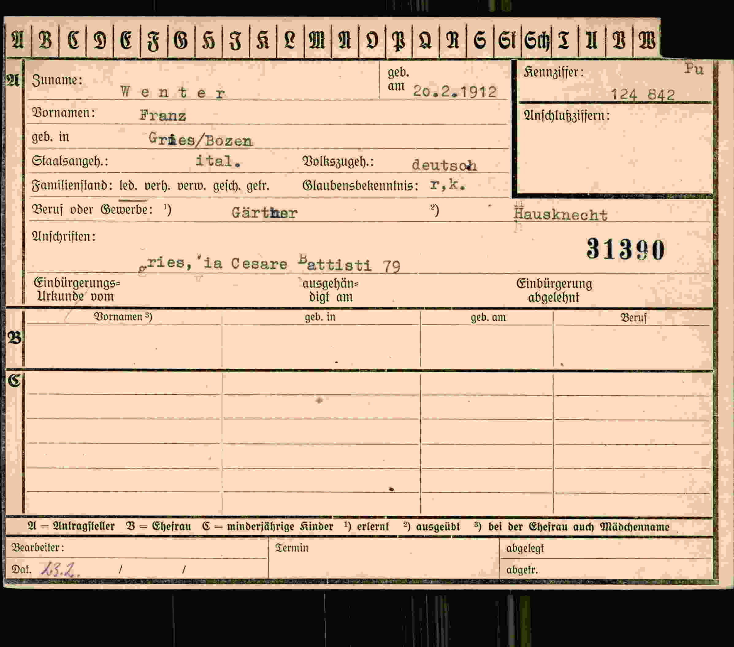 Dokument für Franz Wenter