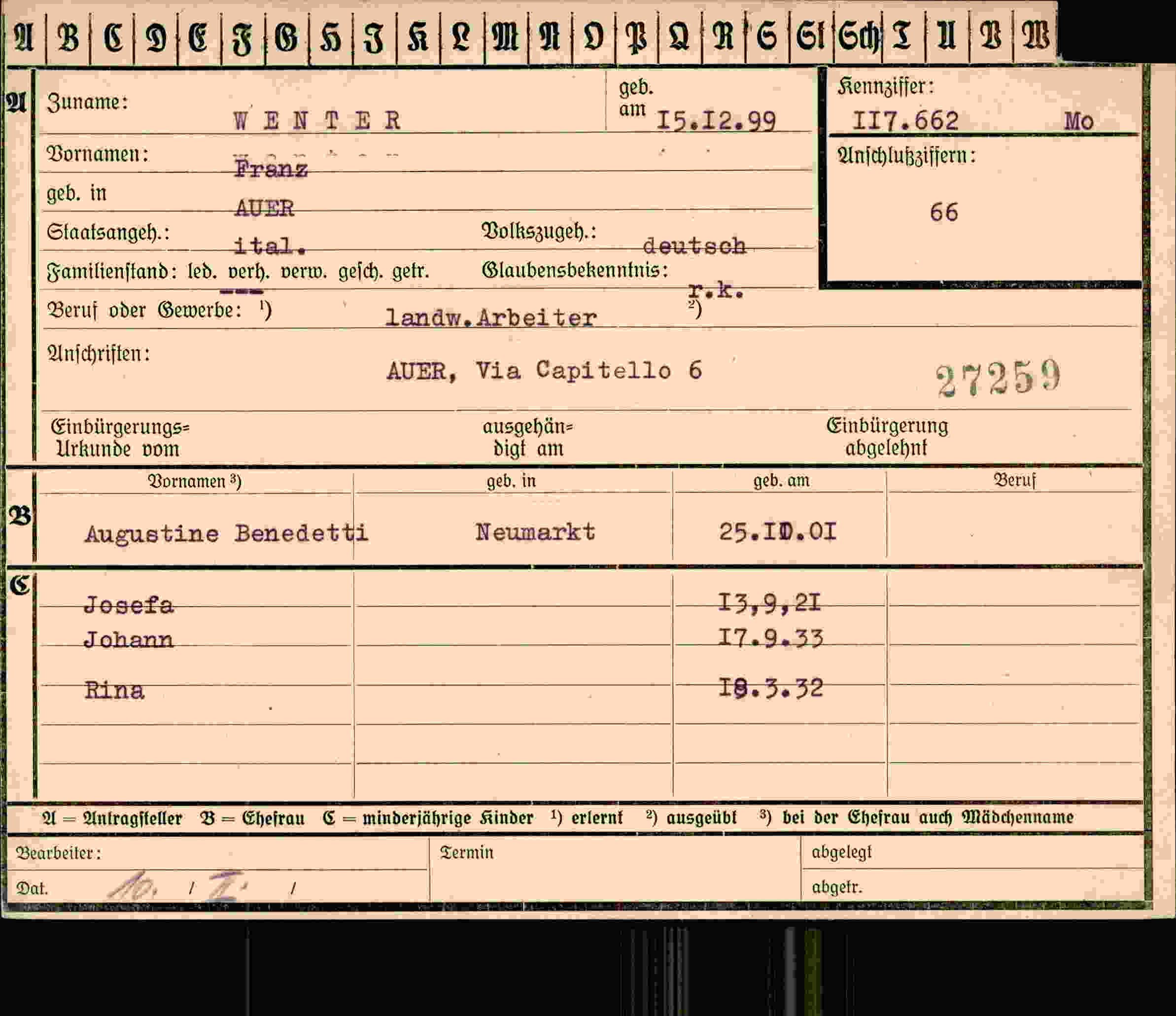 Vorderseite des Dokuments