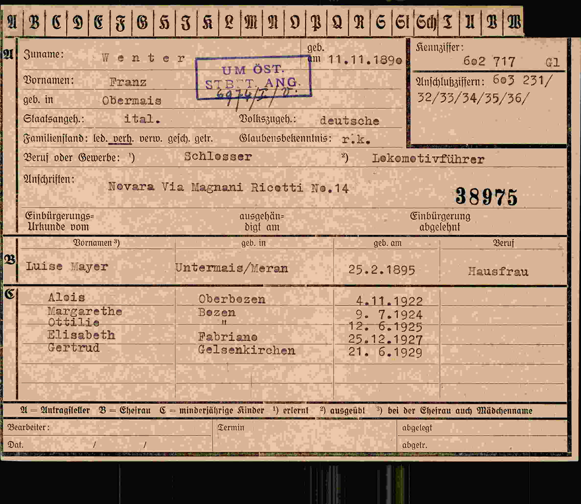 Dokument für Franz Wenter