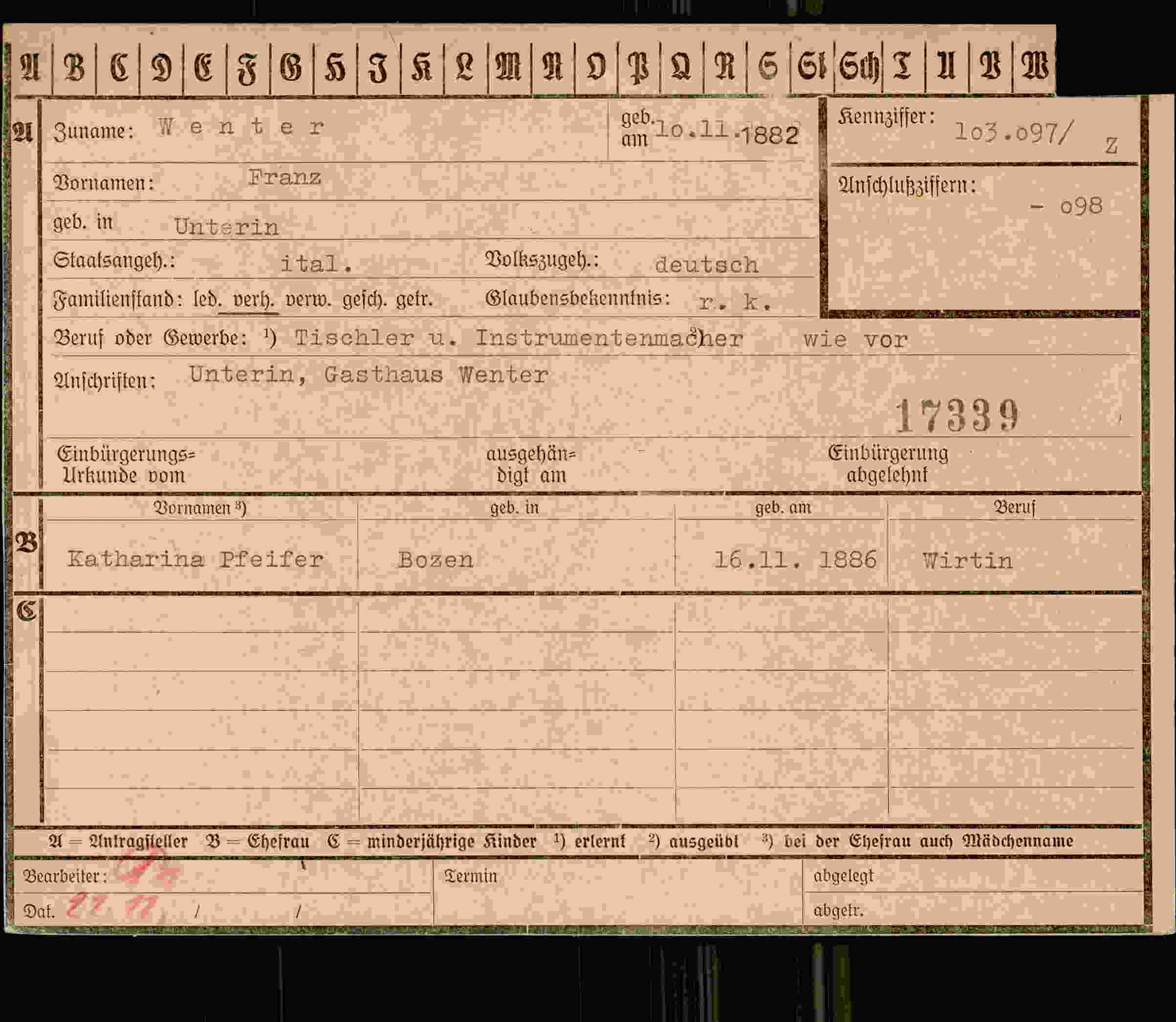 Dokument für Franz Wenter