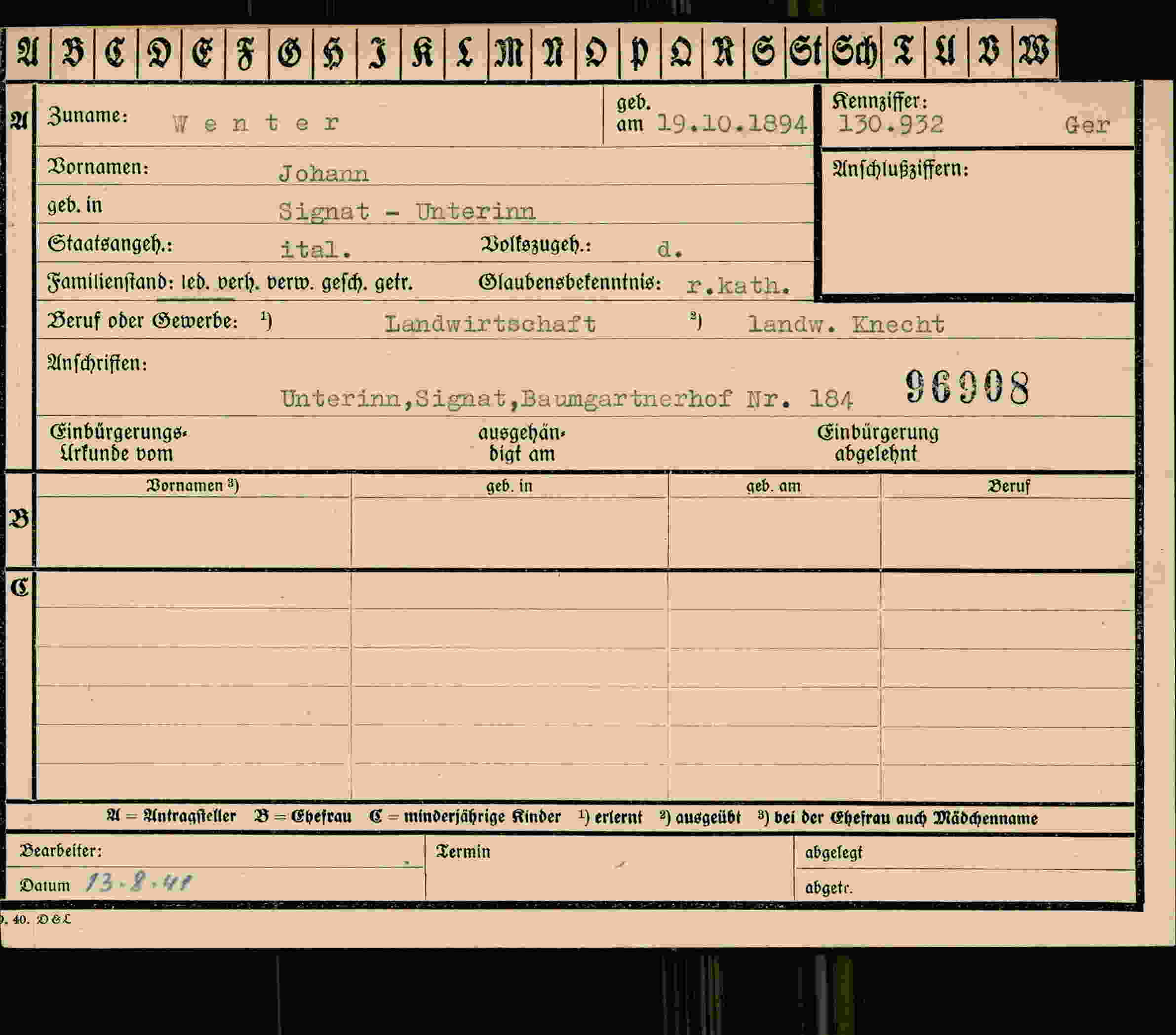 Dokument für Johann Wenter