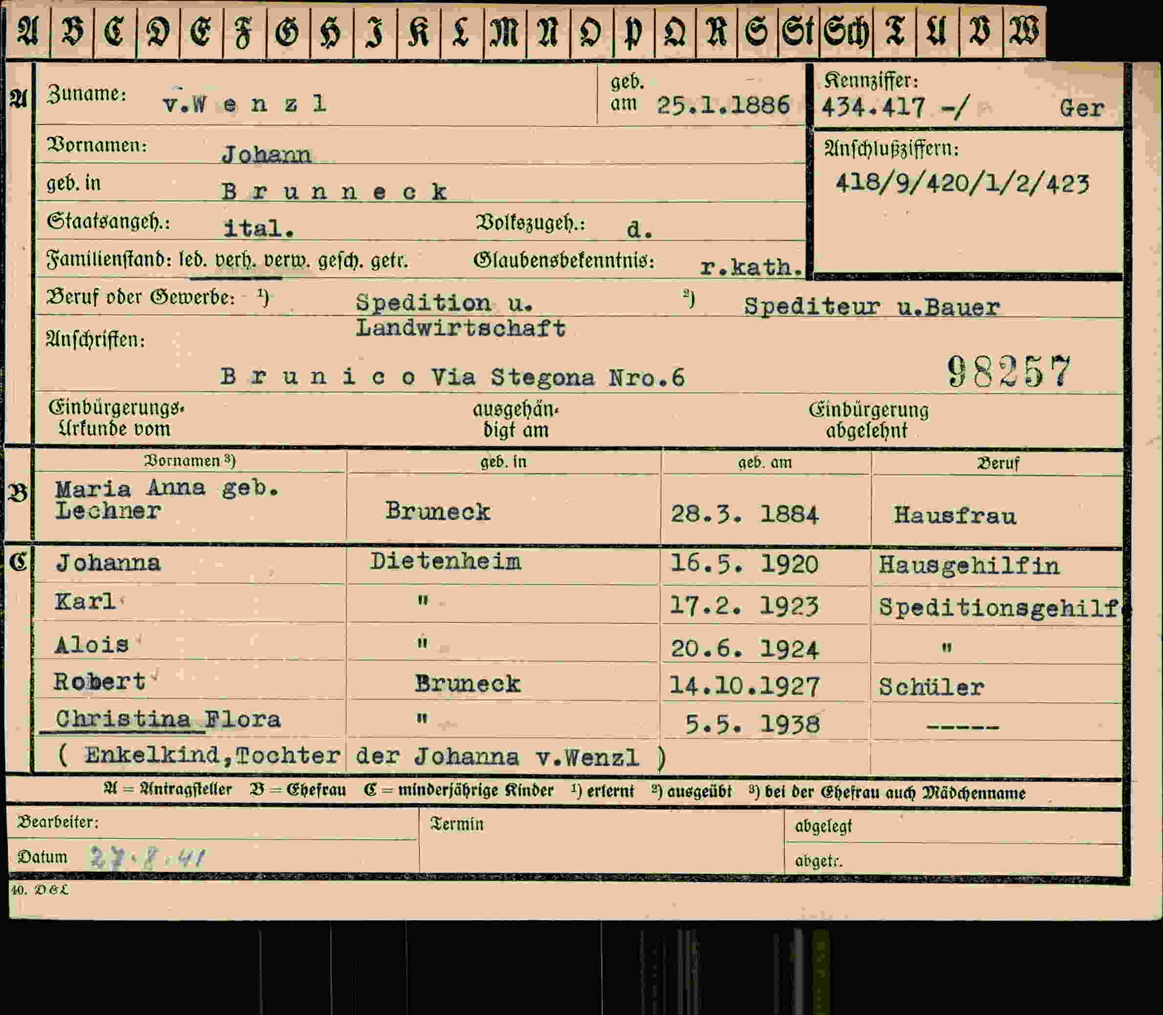 Vorderseite des Dokuments