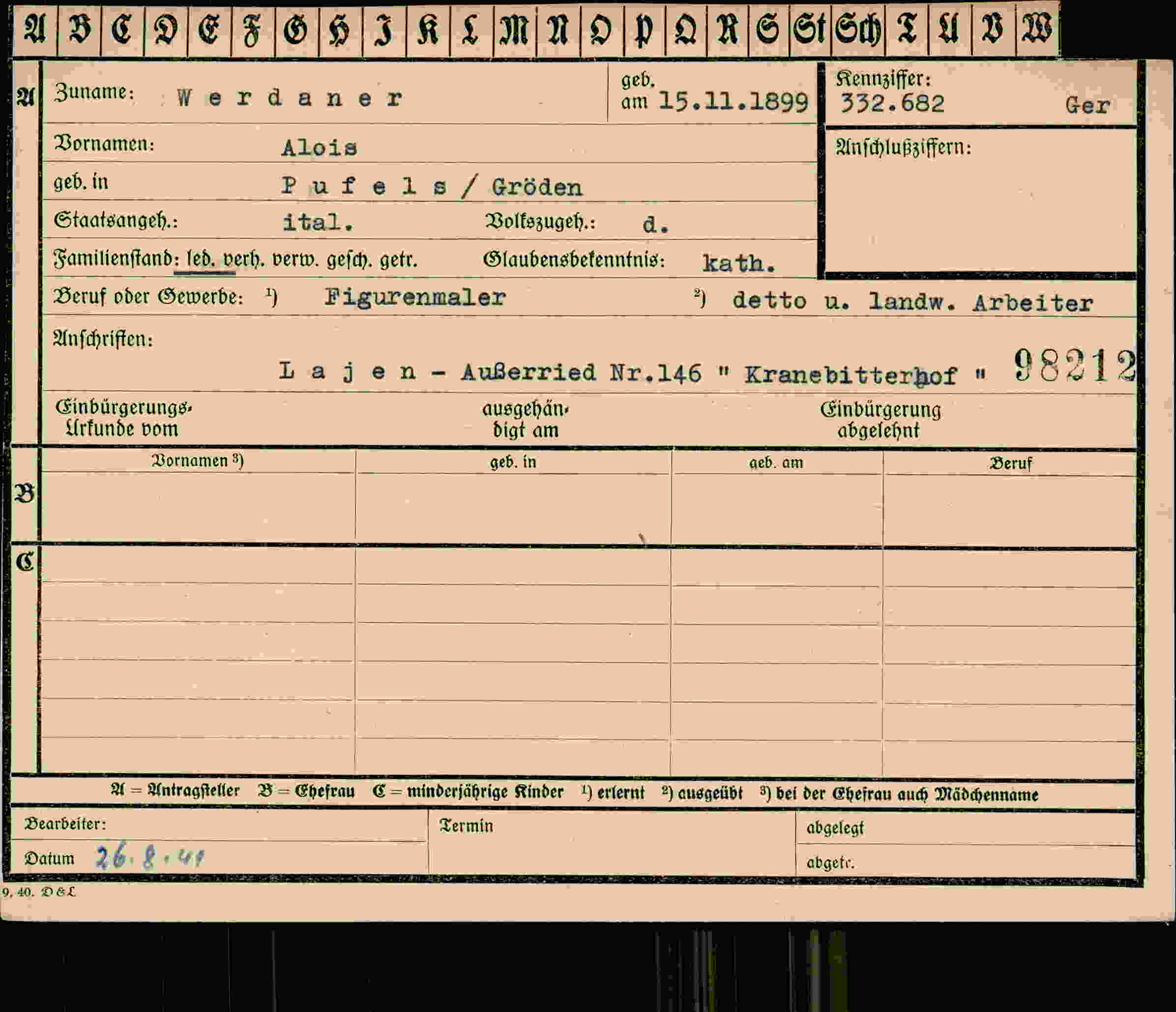 Dokument für Alois Werdaner
