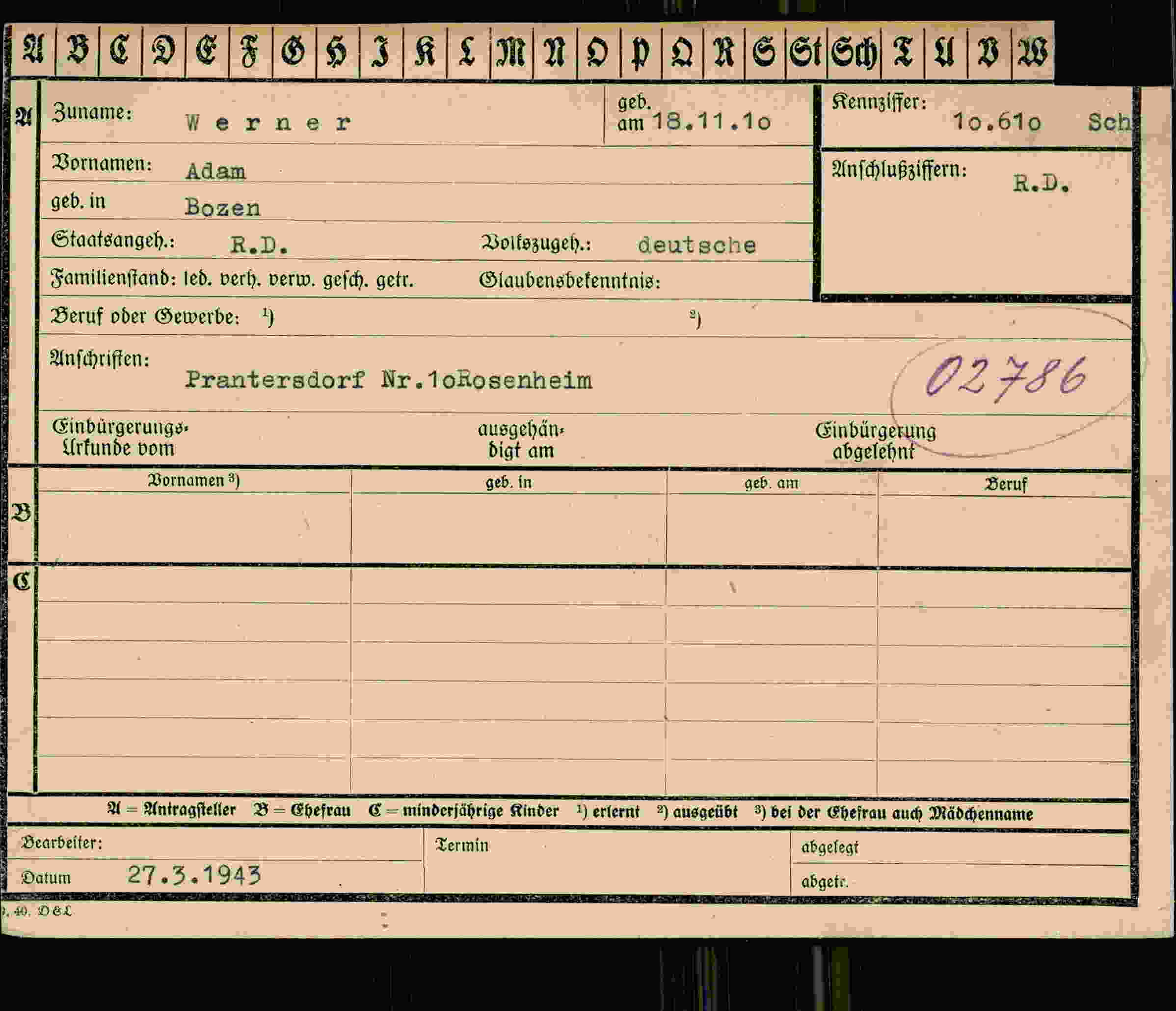 Vorderseite des Dokuments