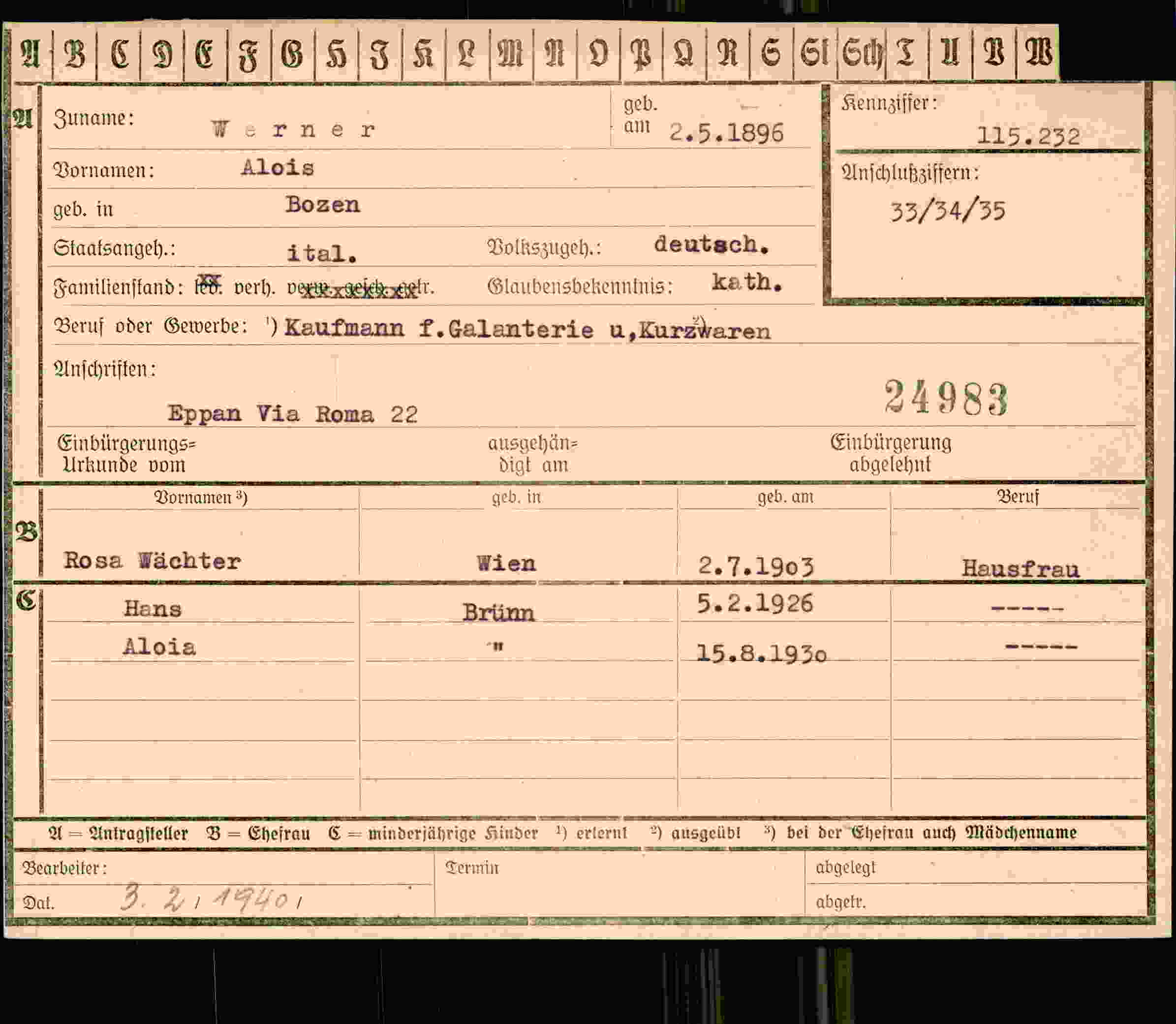 Vorderseite des Dokuments