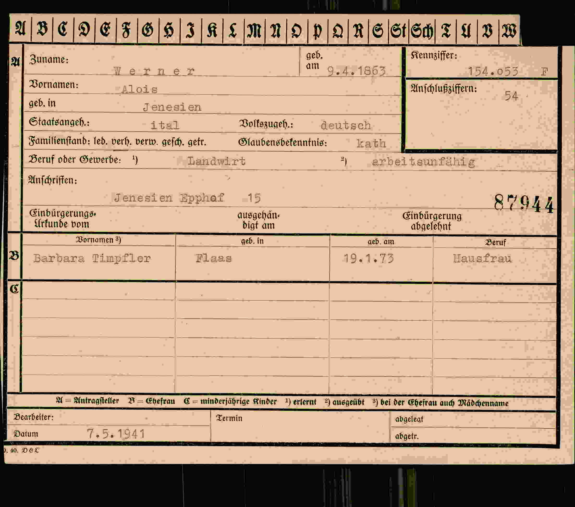 Dokument für Alois Werner