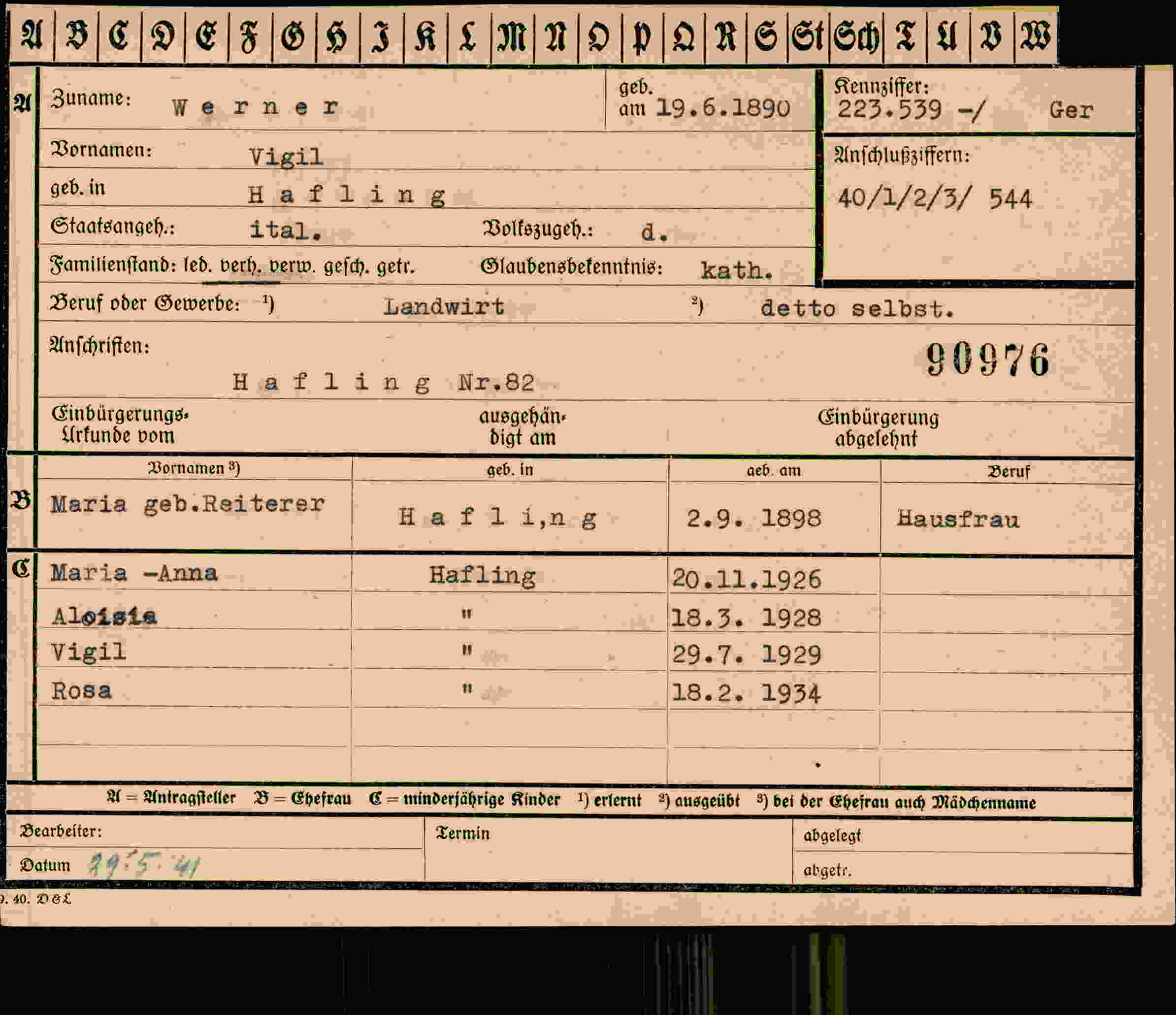 Dokument für Vigil Verner