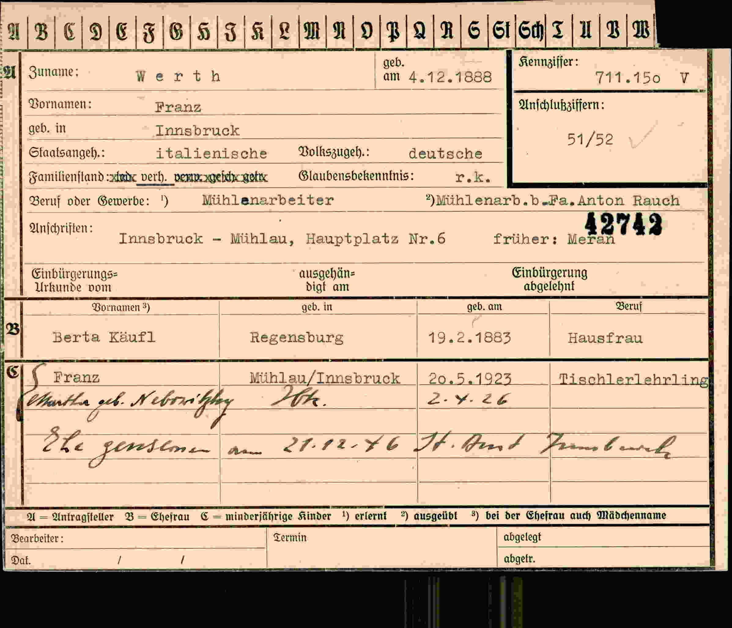 Dokument für Franz Werth