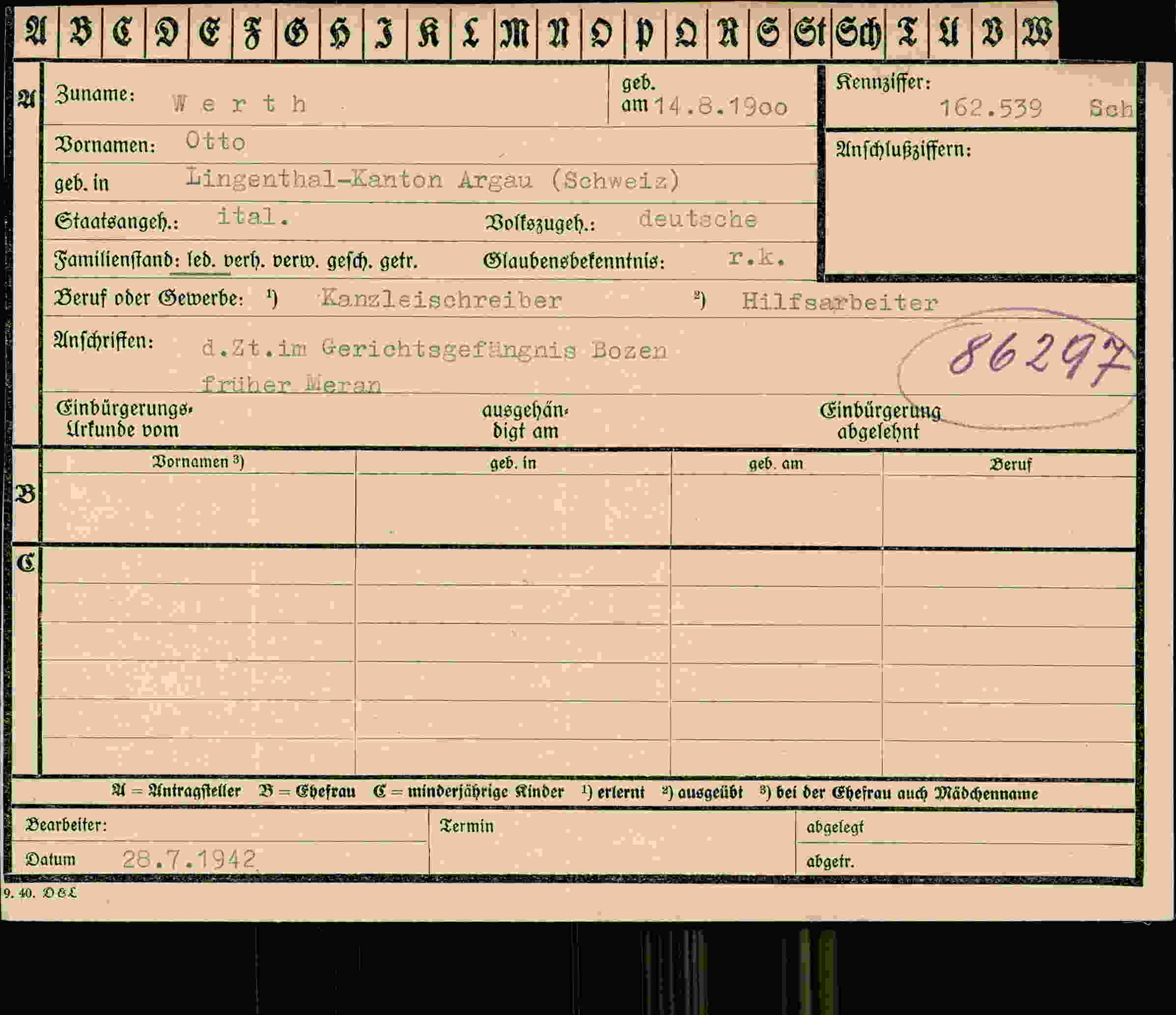 Dokument für Otto Werth