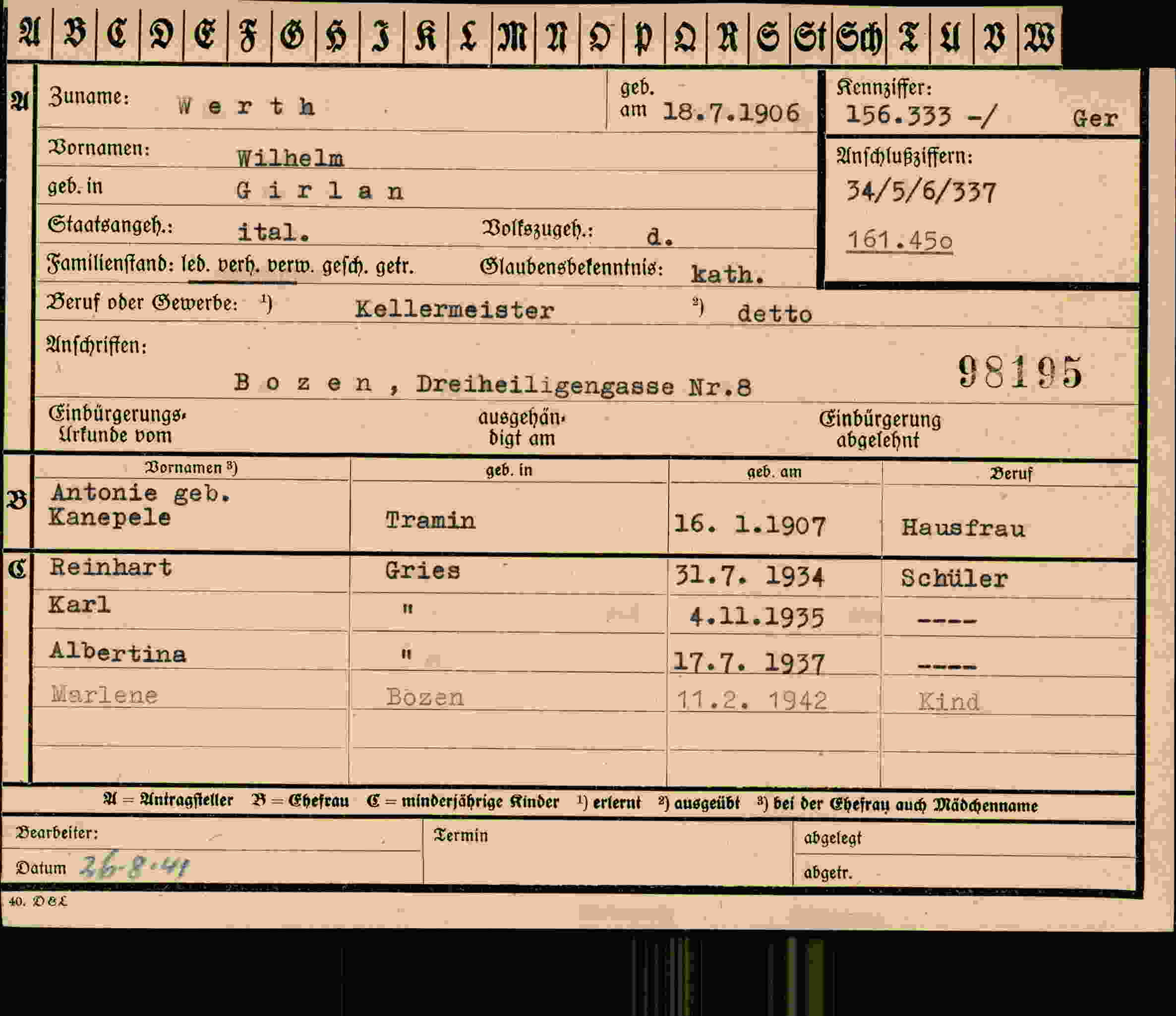 Vorderseite des Dokuments
