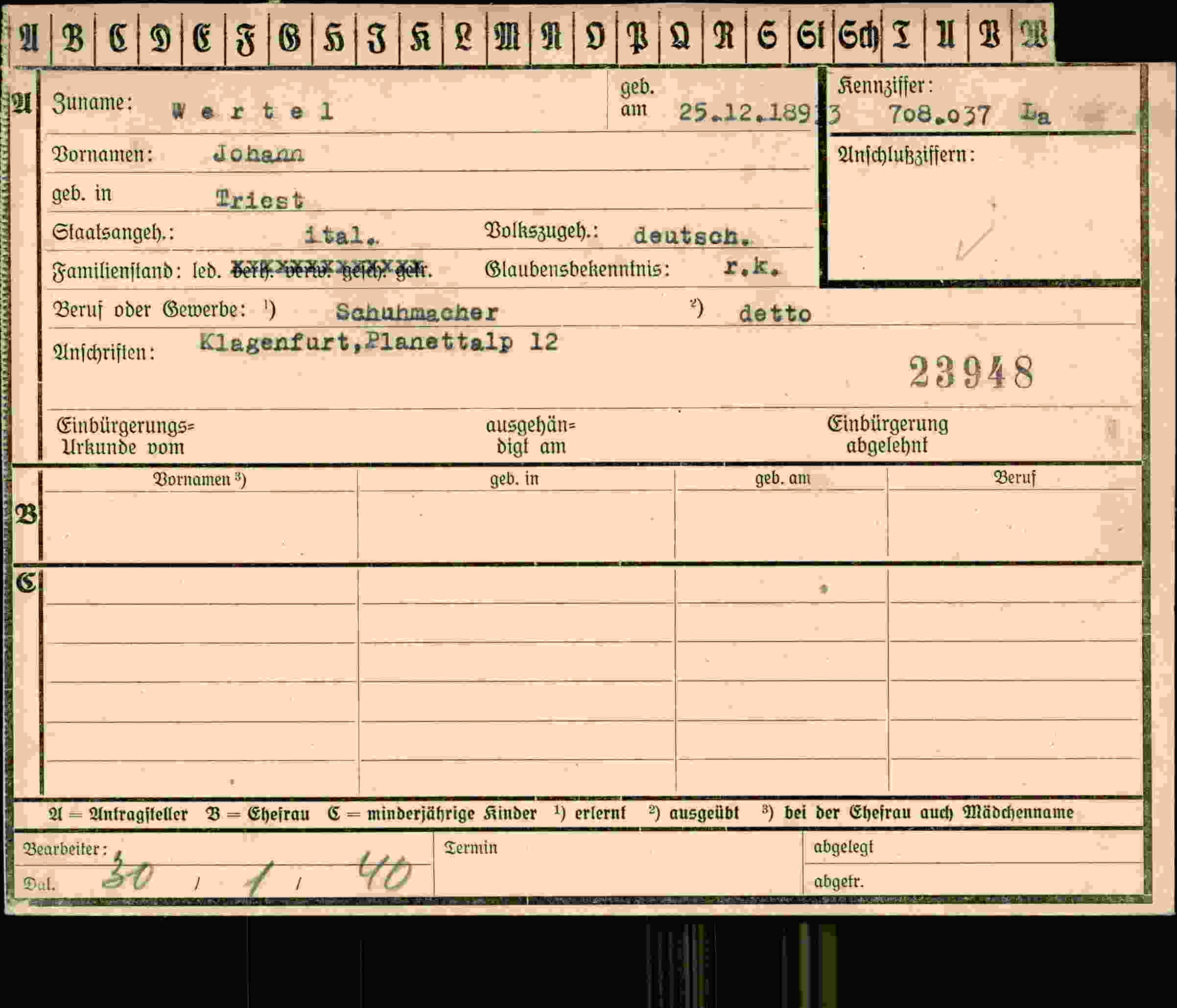 Dokument für Johann Wertel
