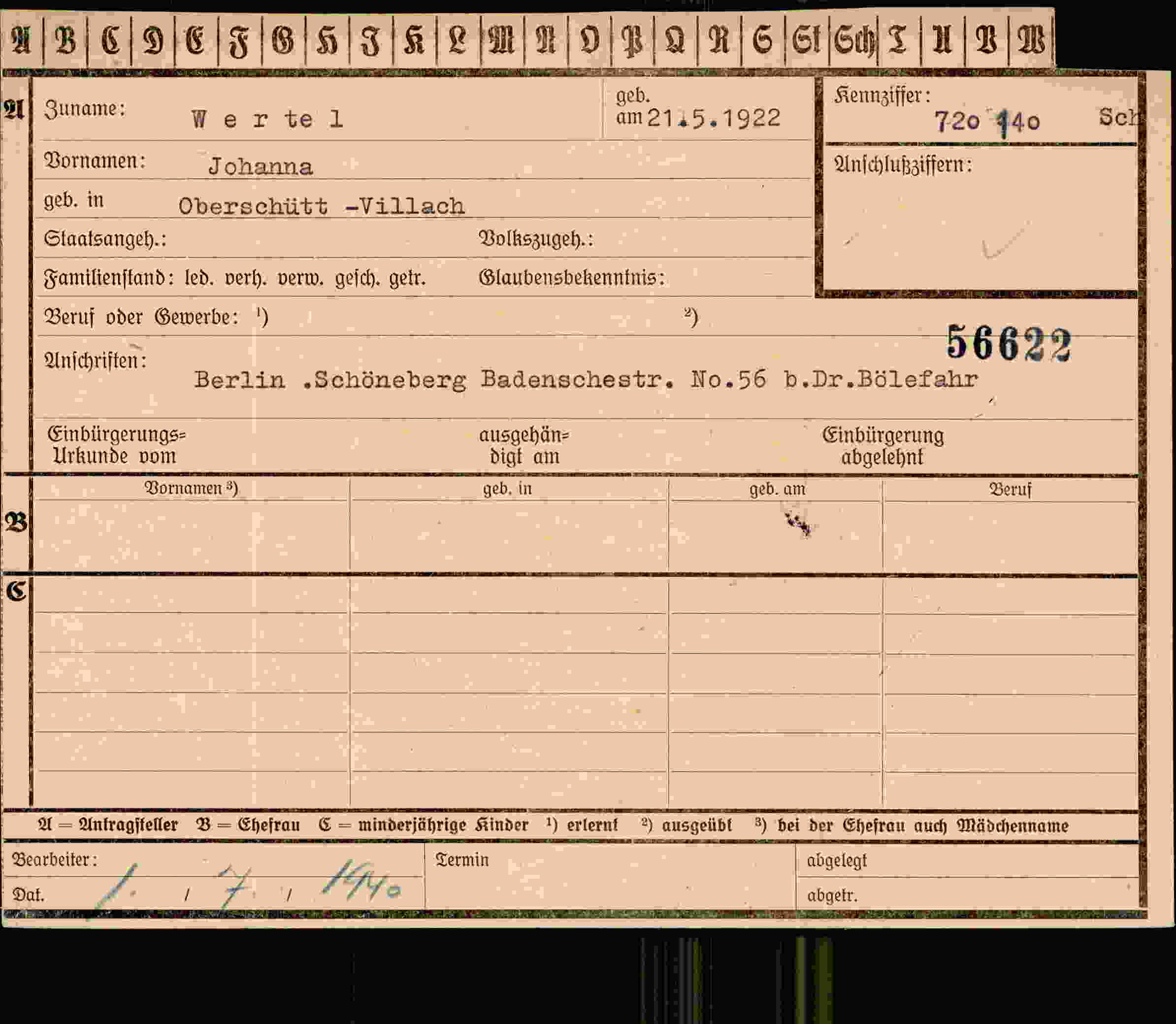 Vorderseite des Dokuments