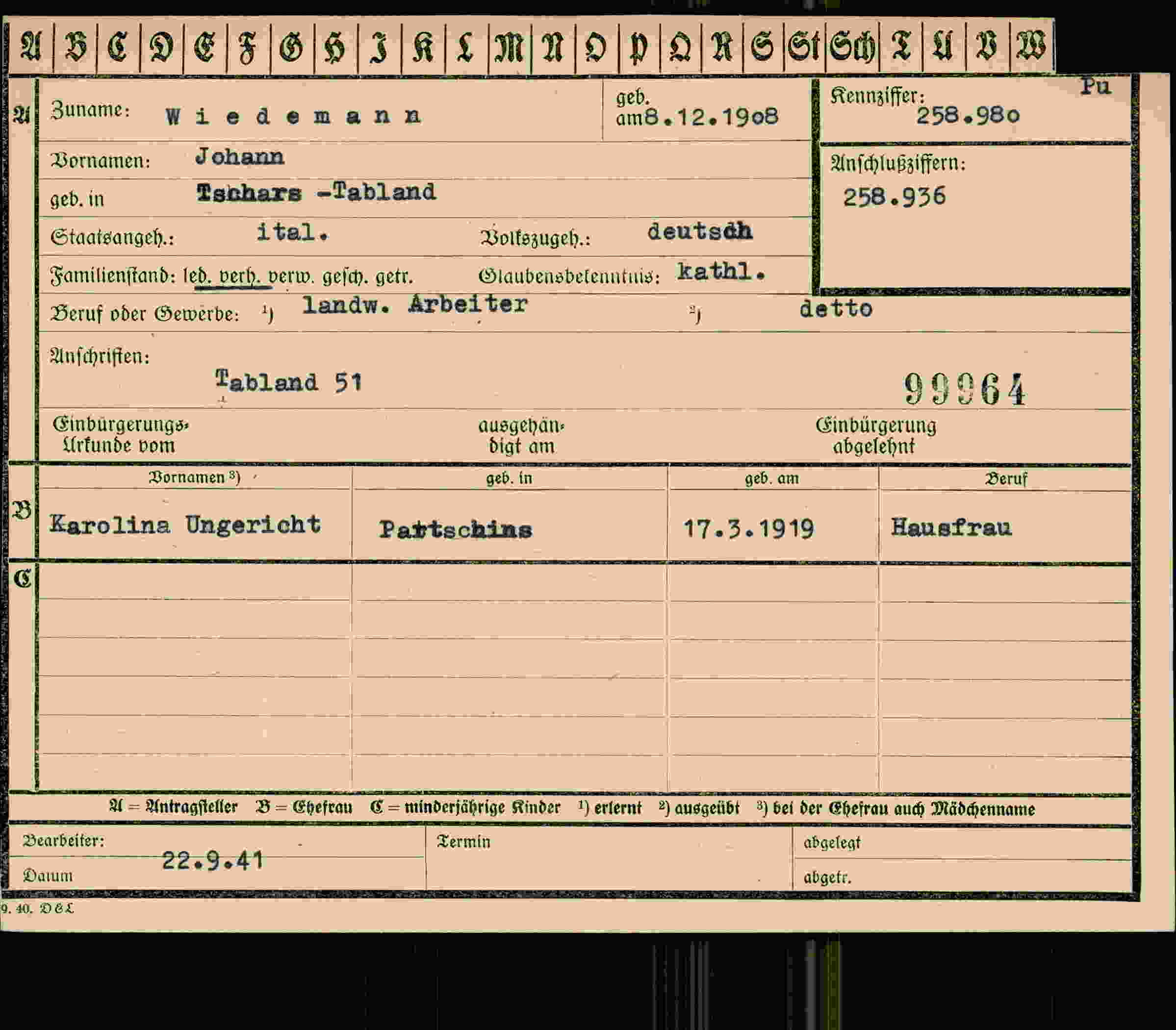 Vorderseite des Dokuments