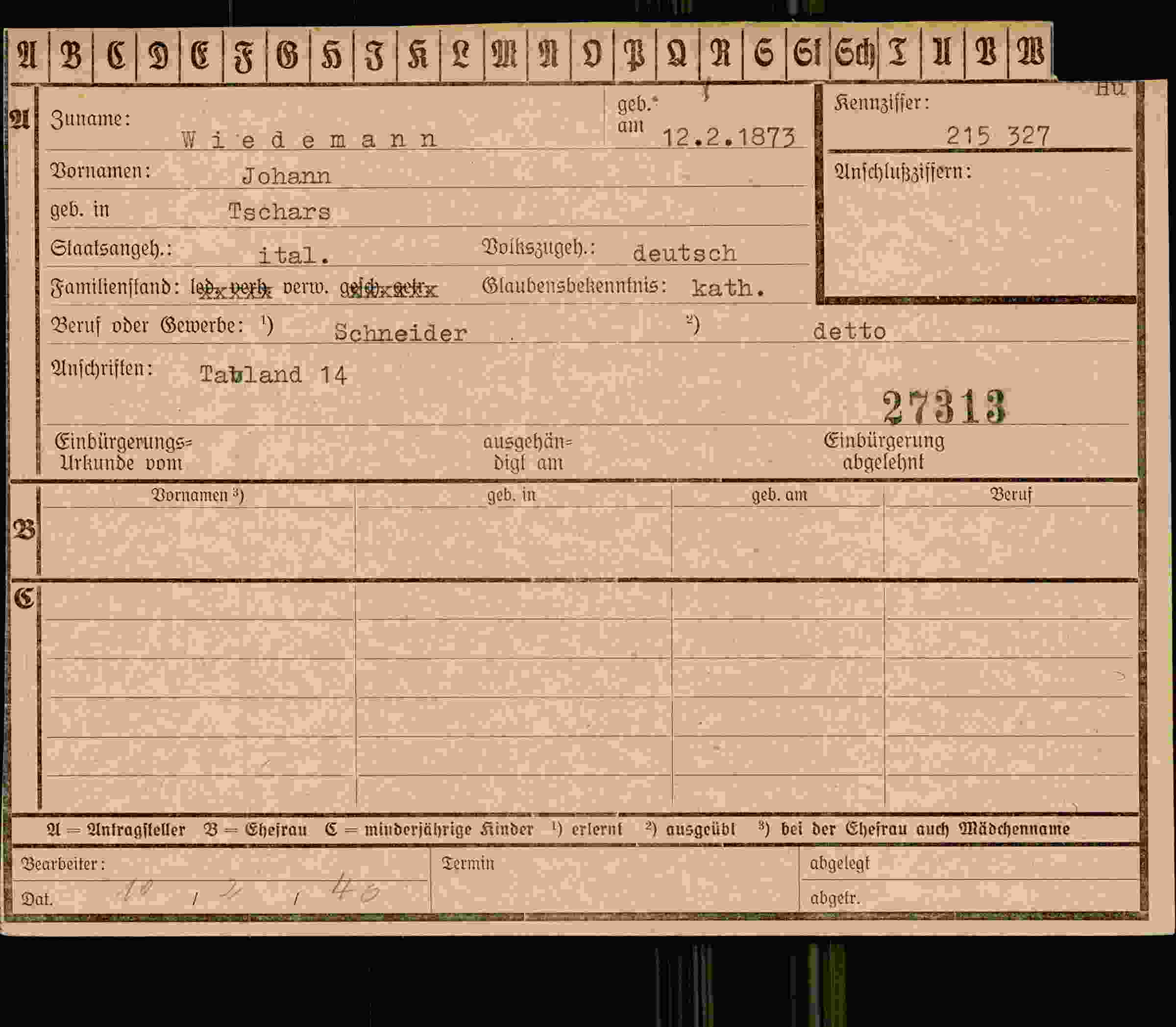 Vorderseite des Dokuments