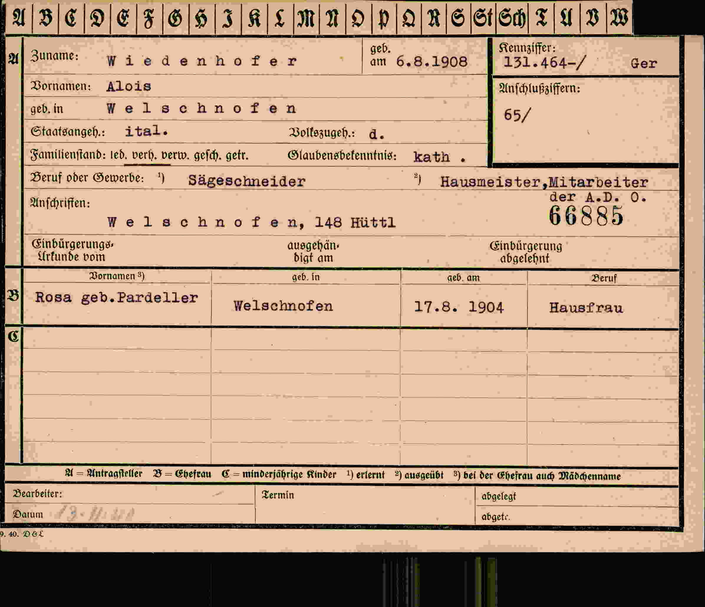 Vorderseite des Dokuments