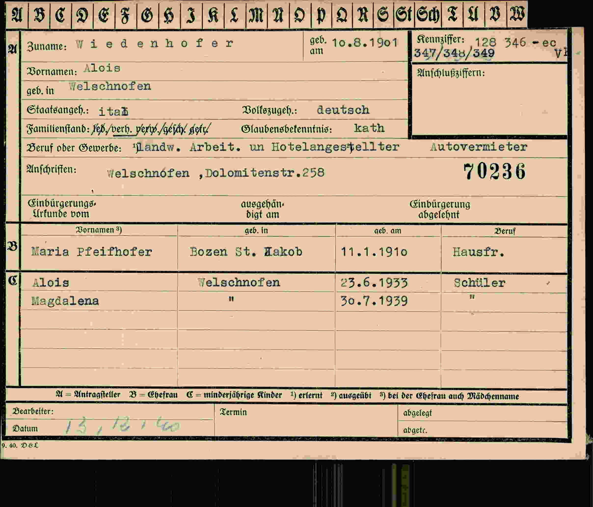 Vorderseite des Dokuments