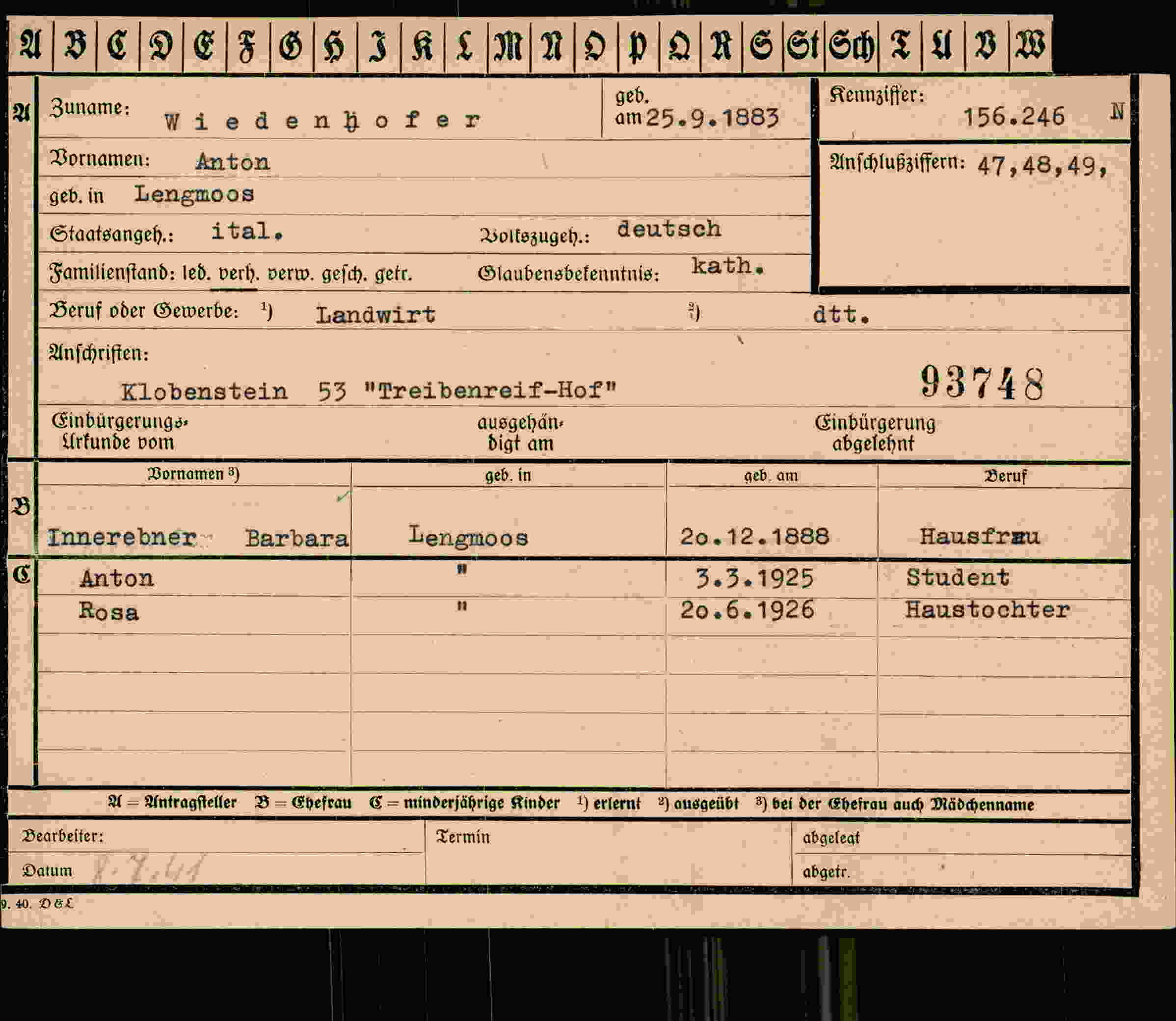 Vorderseite des Dokuments