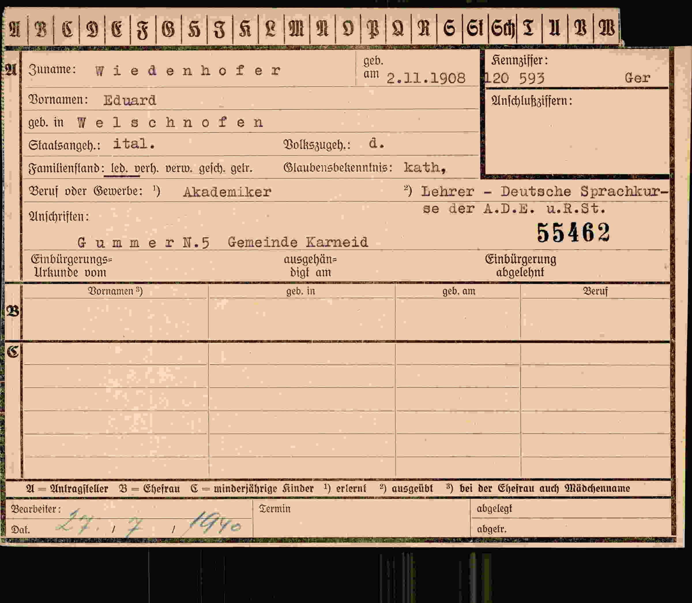 Vorderseite des Dokuments