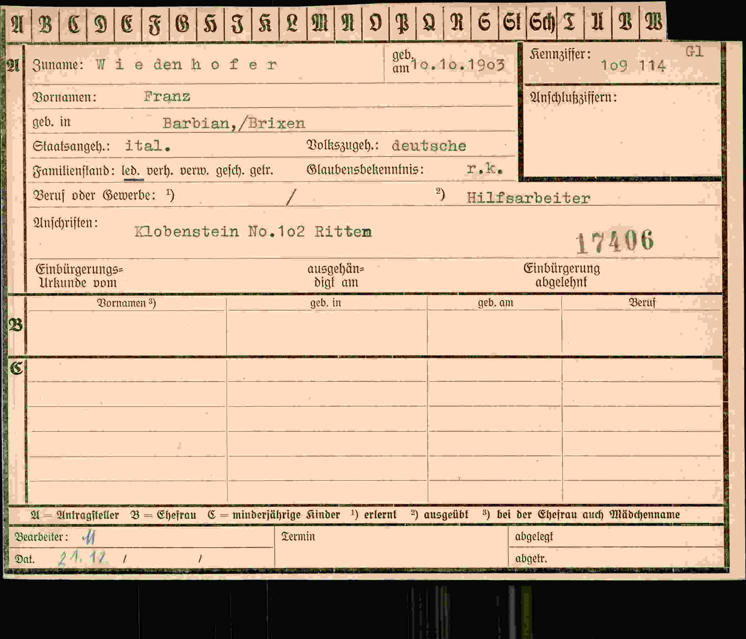 Dokument für Franz Wiedenhofer