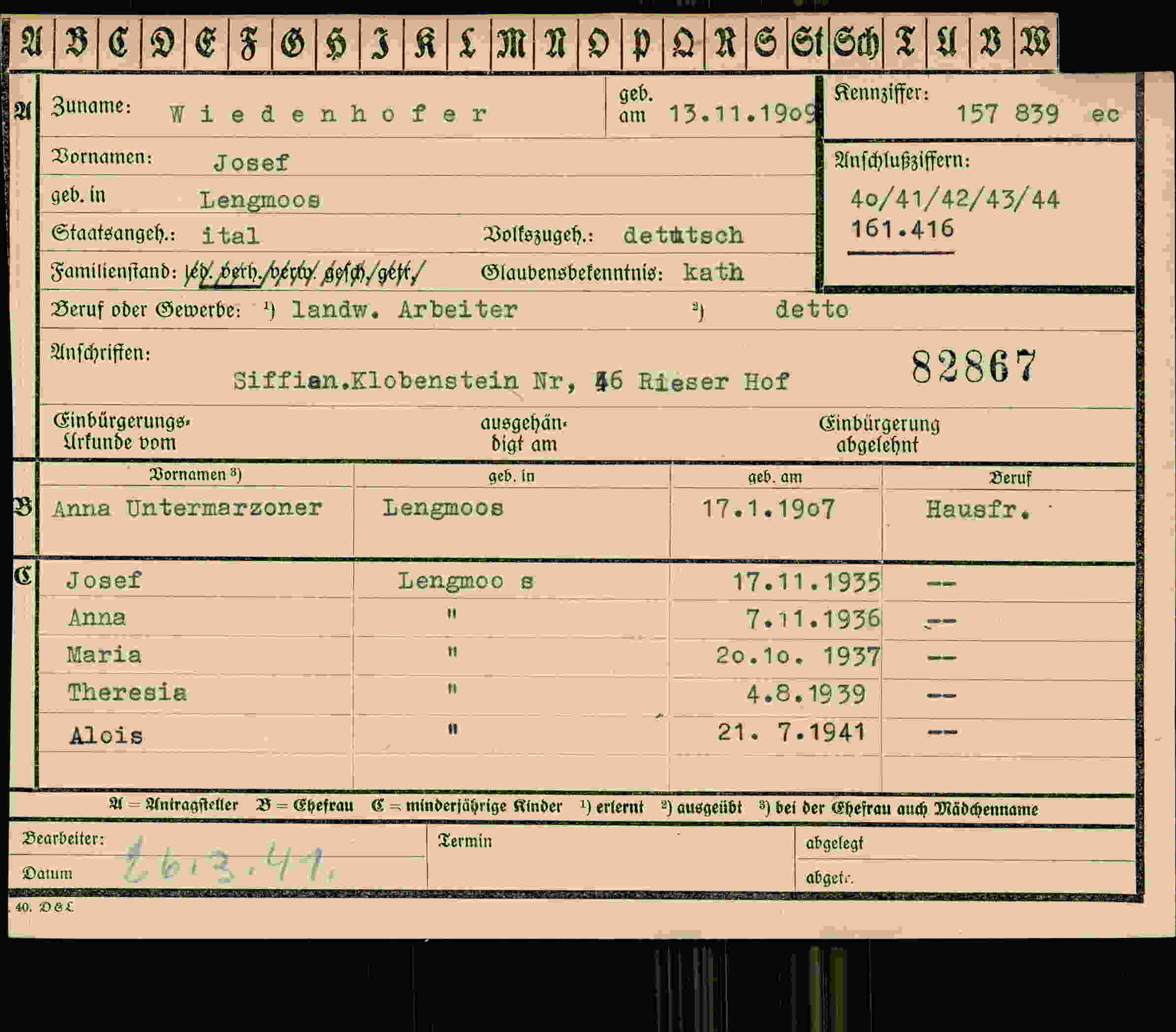 Vorderseite des Dokuments