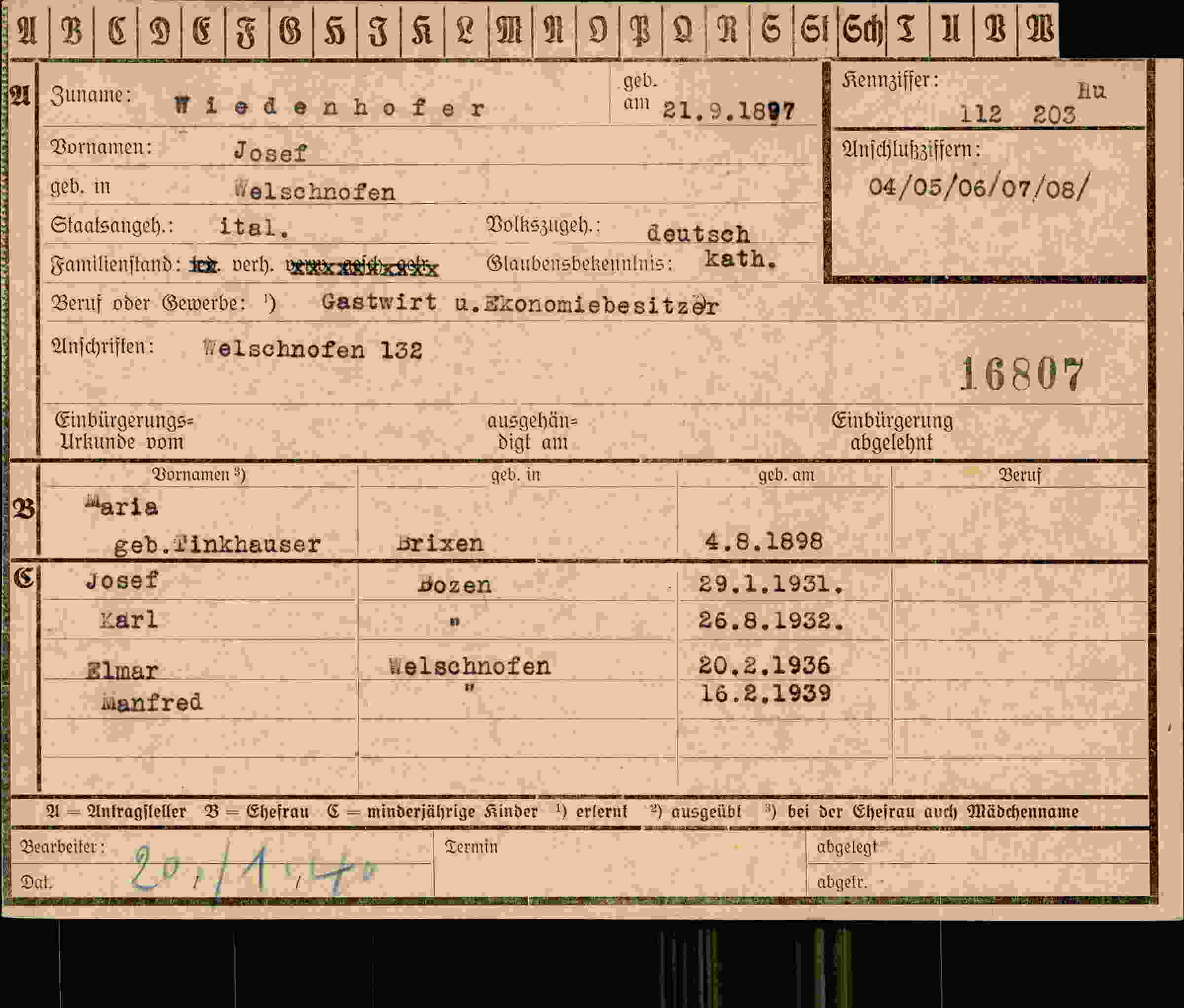 Vorderseite des Dokuments