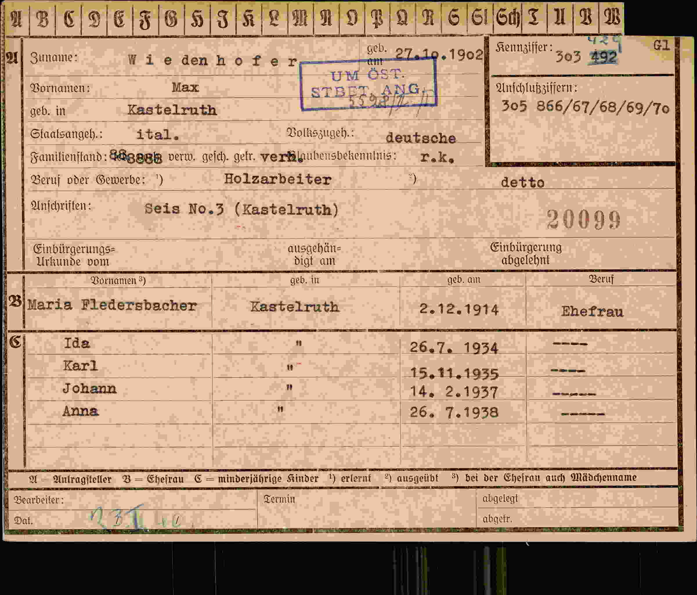 Vorderseite des Dokuments