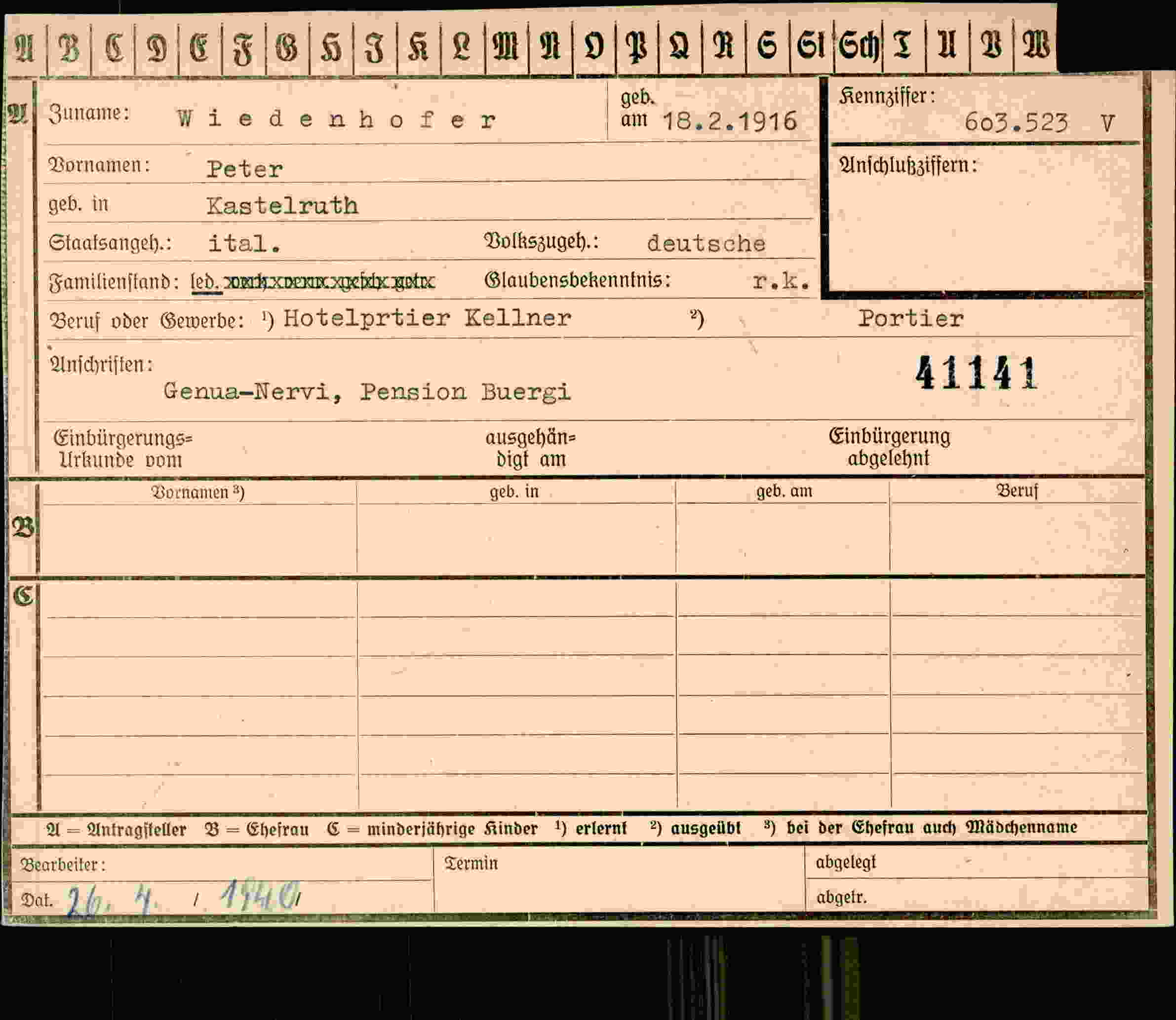 Vorderseite des Dokuments
