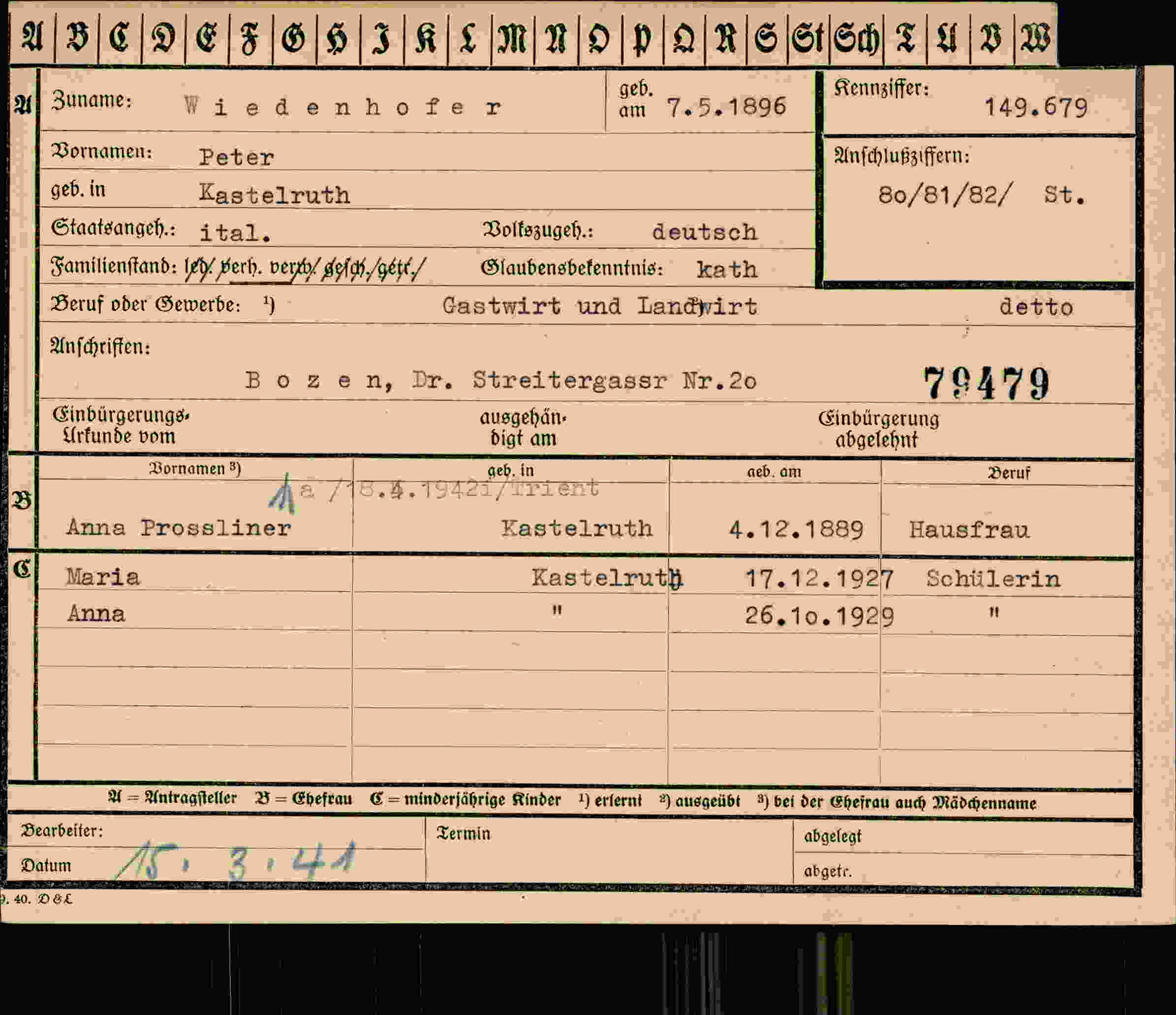 Vorderseite des Dokuments