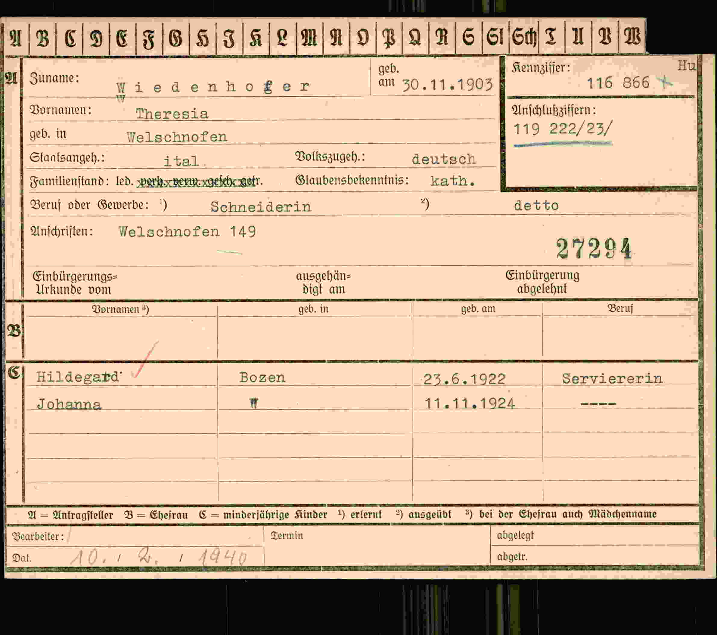 Vorderseite des Dokuments