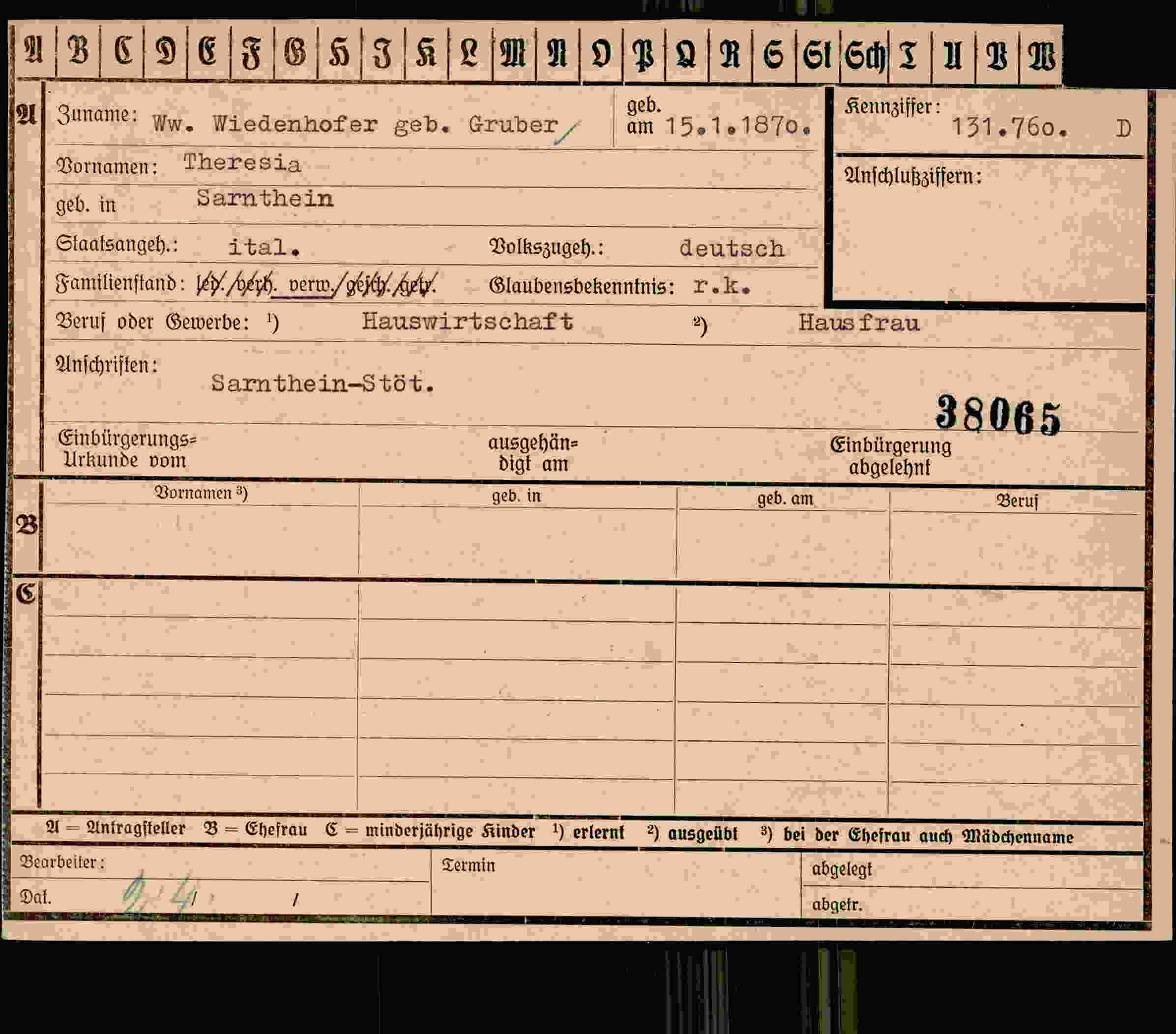 Vorderseite des Dokuments