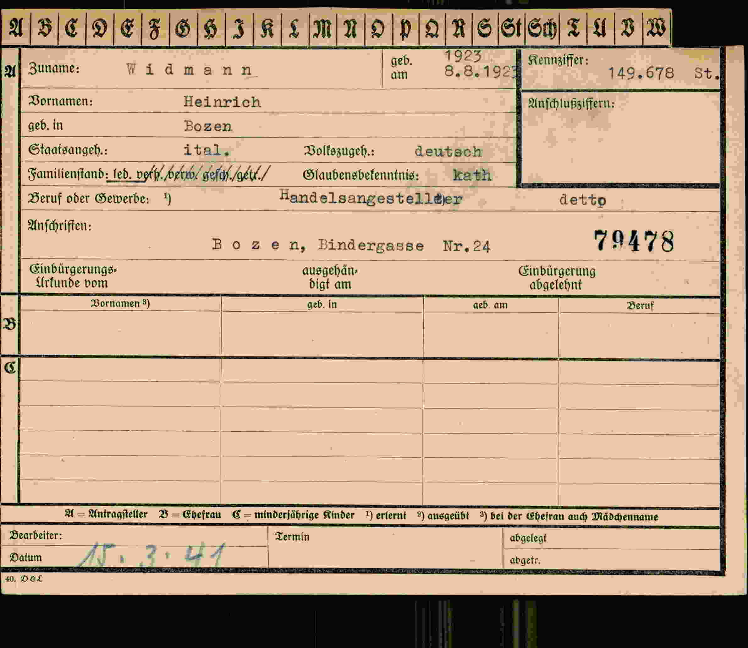 Dokument für Heinrich Widmann