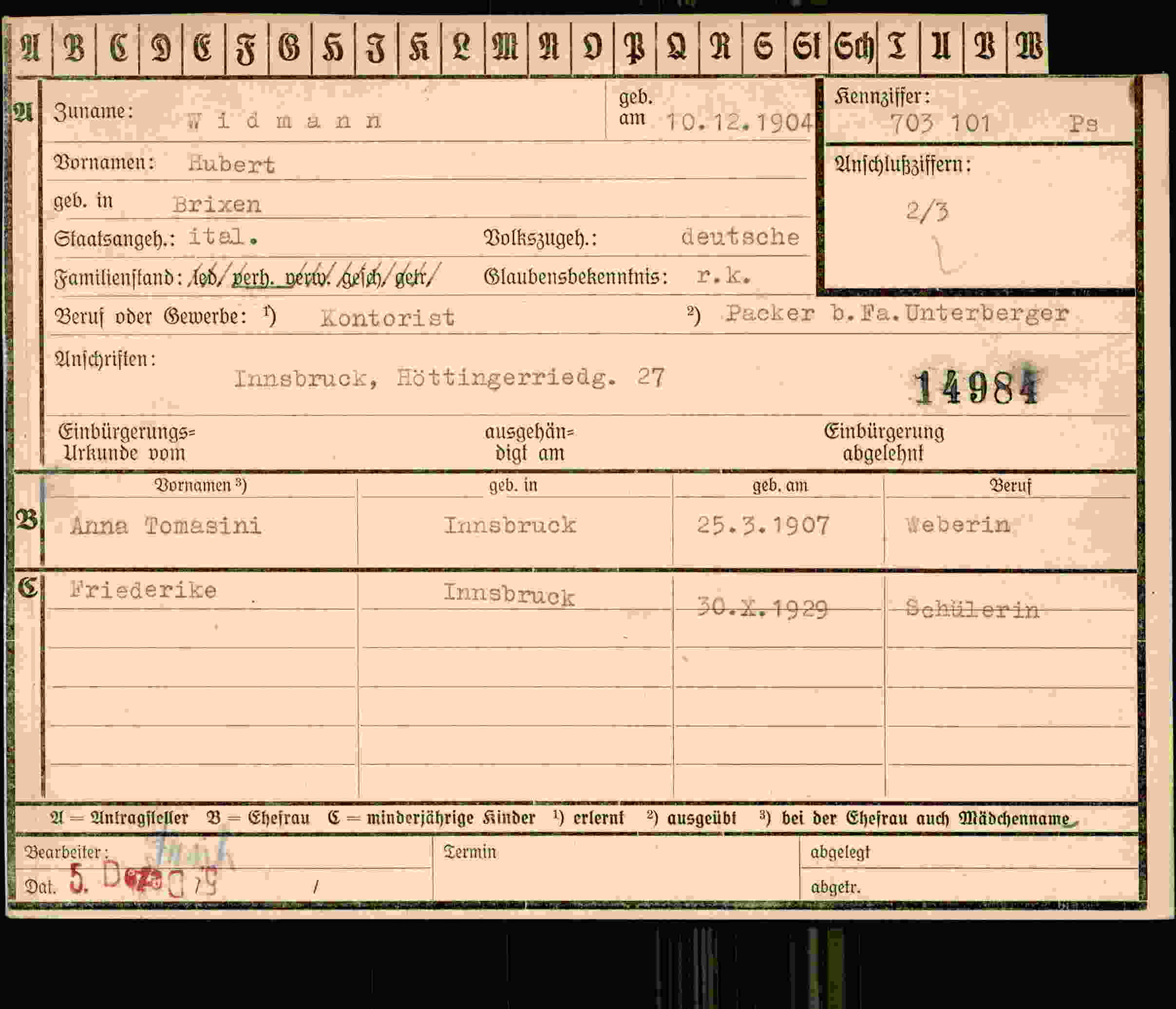 Vorderseite des Dokuments