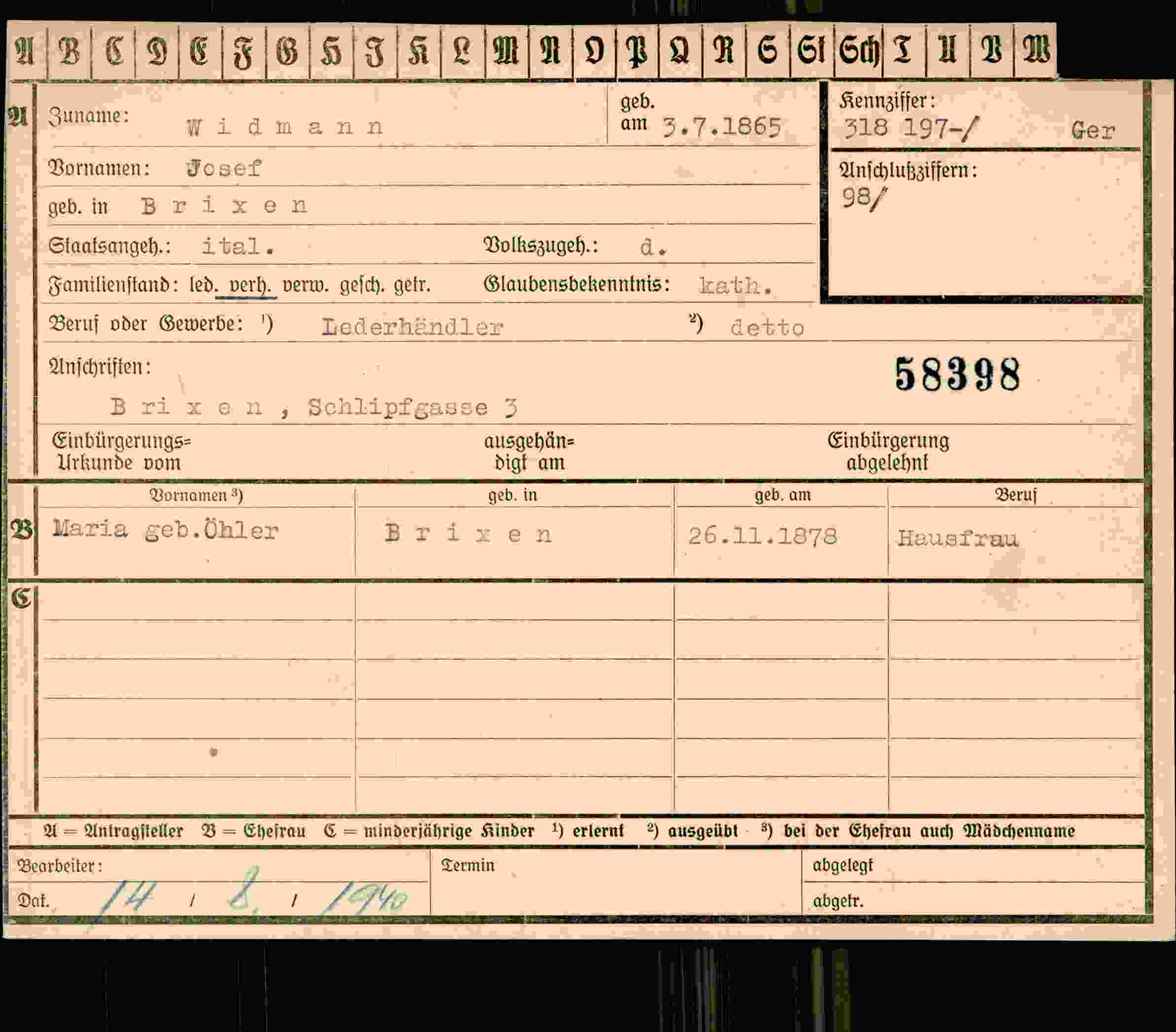 Dokument für Josef Widmann